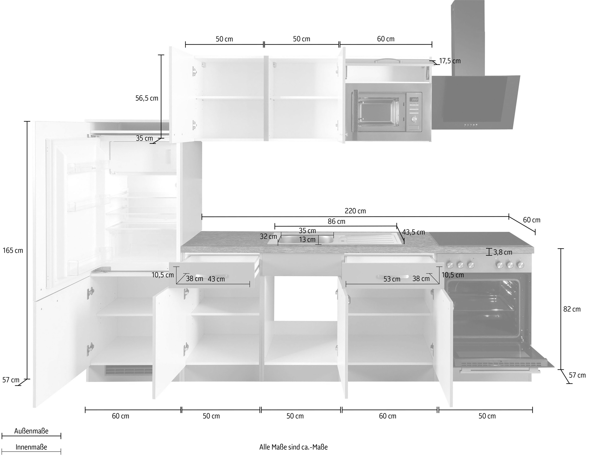 wiho Küchen Küchenzeile »Kansas«, mit E-Geräten, Breite 280 cm