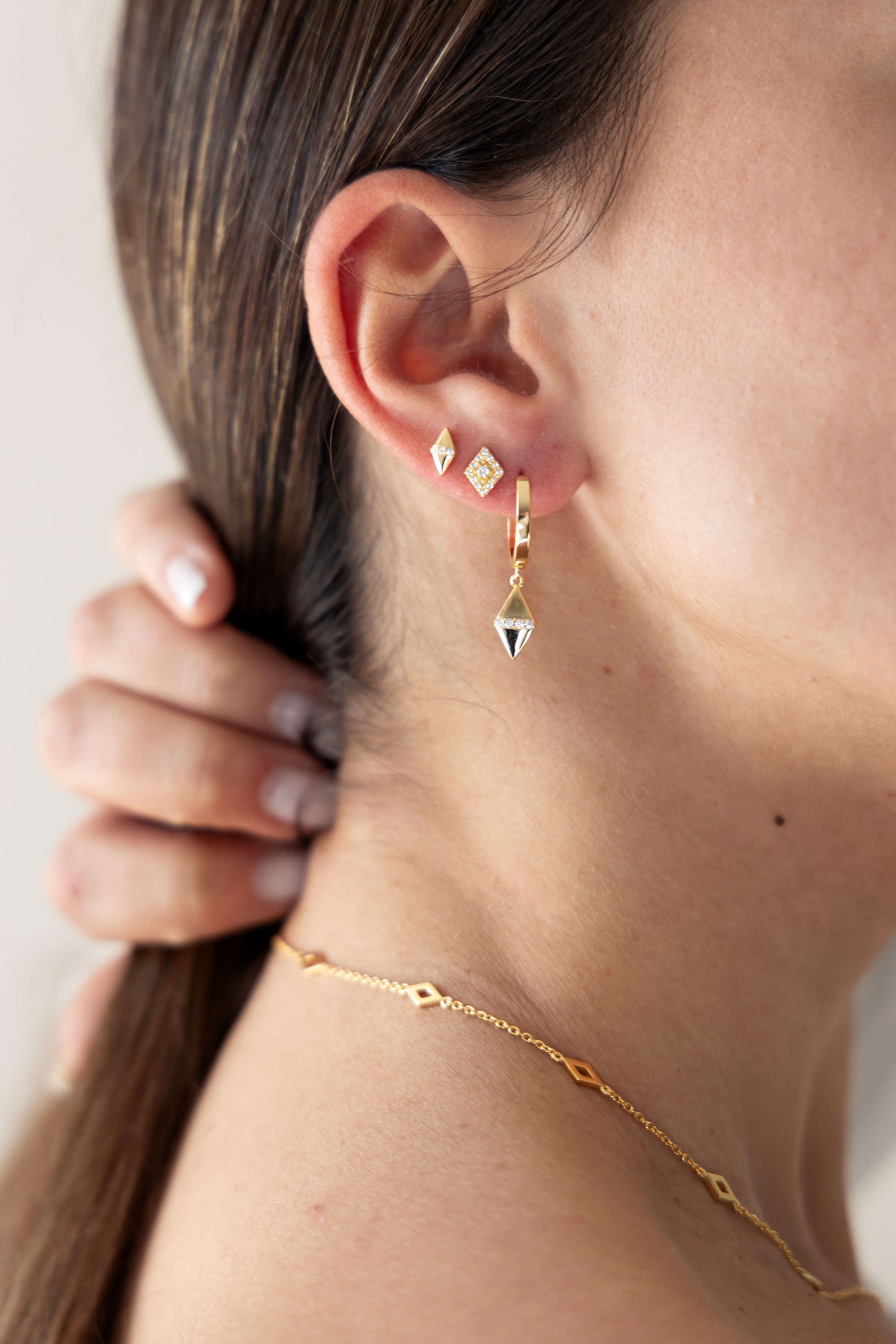 CAÏ Paar Ohrstecker »925 Sterling Silber vergoldet Raute Zirkonia«