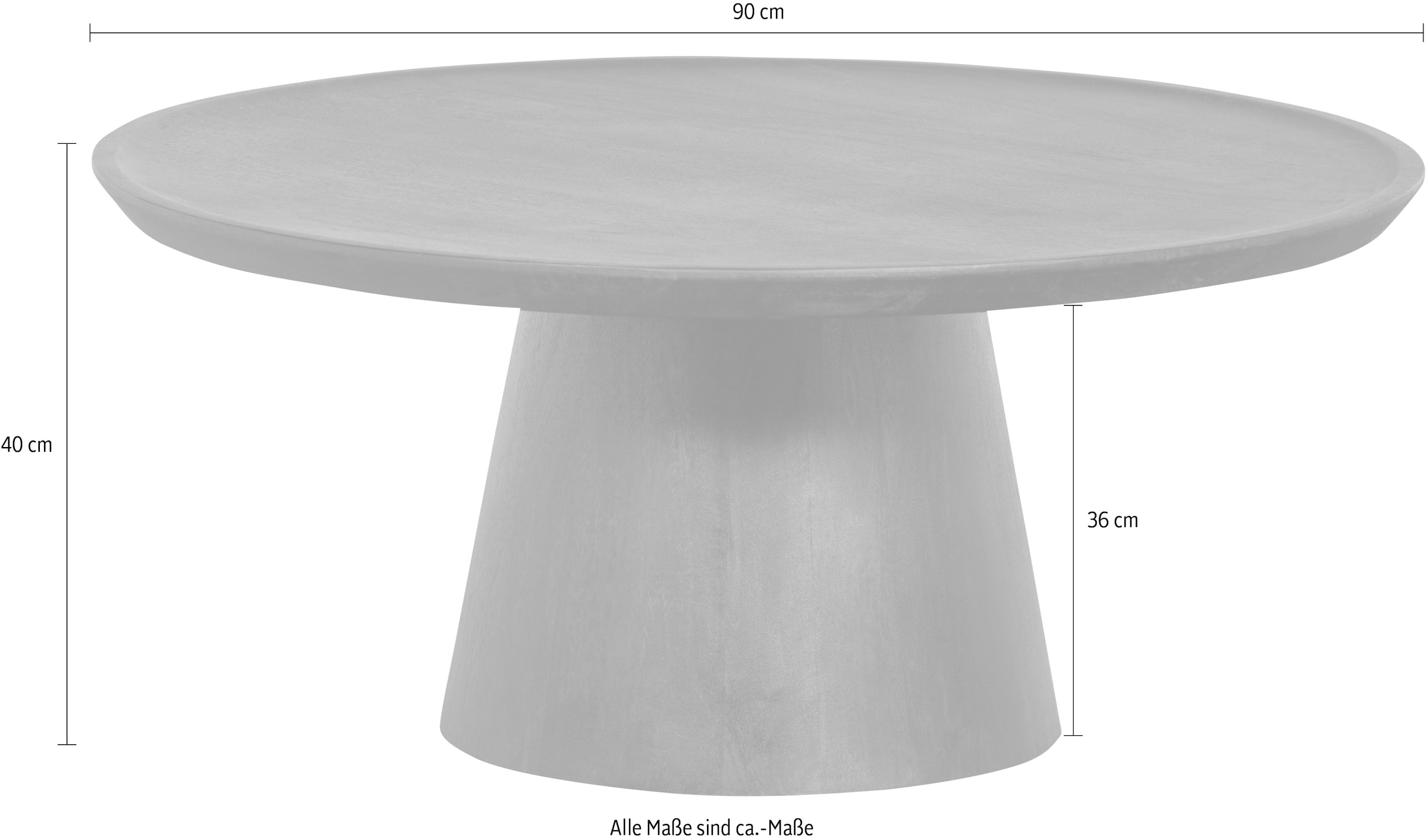 WOOOD Couchtisch »Coffee A Gogo mit Massivmangoholz und bauchigem Standfuß Ø 90 x 40 cm« Tischblattdicke 4 cm, umlaufender Randerhöhung, Tragkraft 15 kg