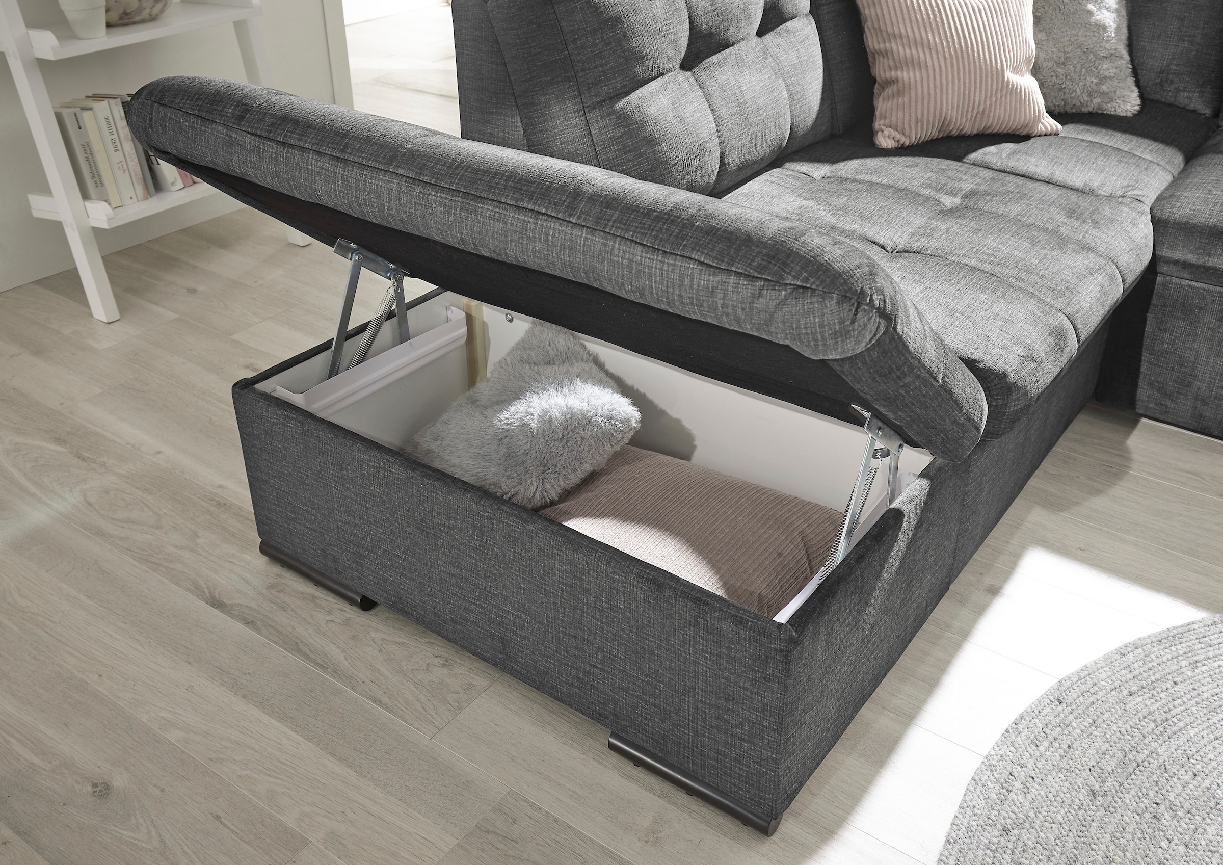 ED EXCITING DESIGN Ecksofa »Estrella L-Form« mit Bettfunktion, Bettkasten, Armteilverstellung & Kopfstützen