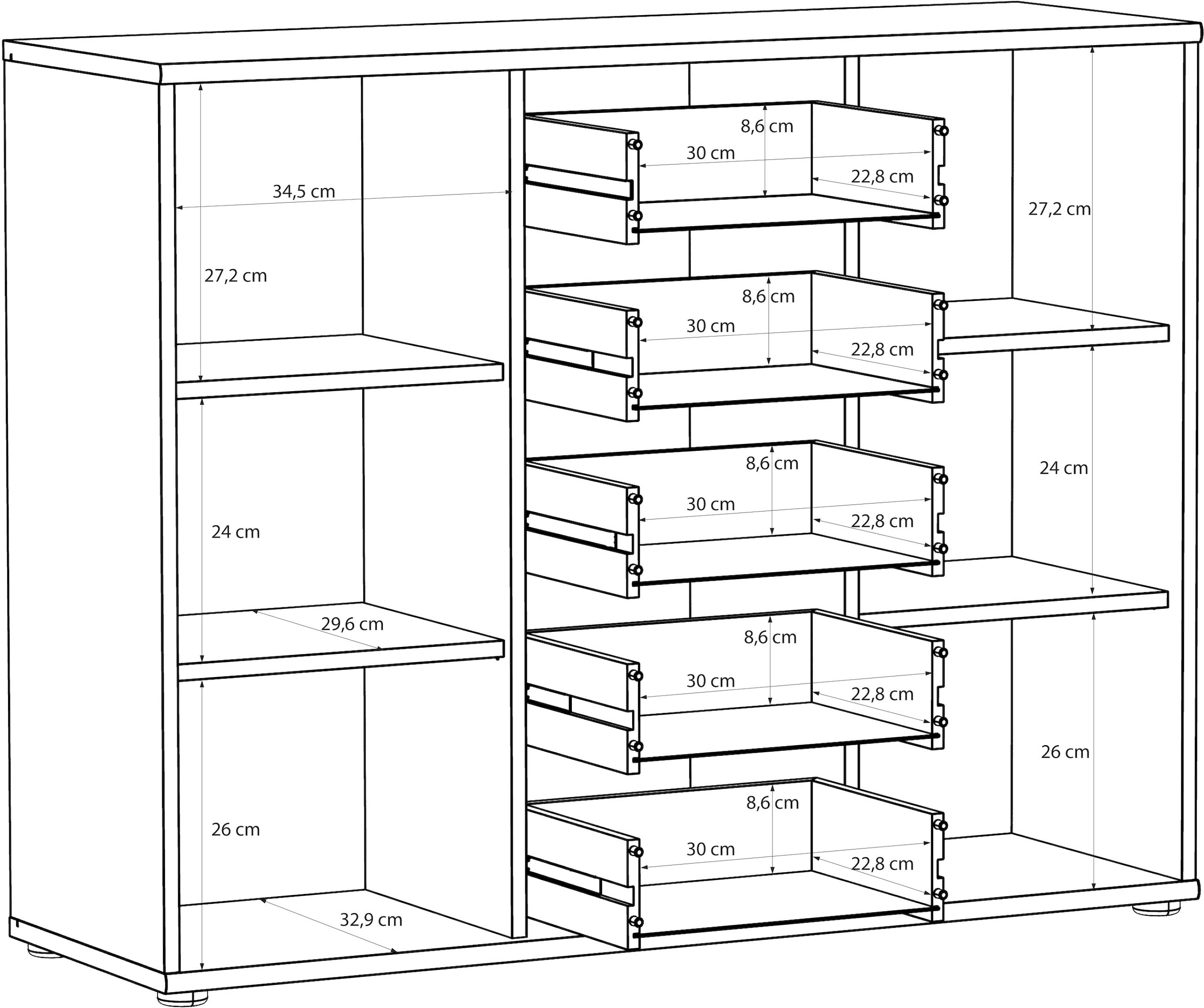 FORTE Kommode »Tempra, Kommode, 2 Türen, 5 Schubkästen, viel Stauraum« B/H/T 108,8/85,5/34,8 cm
