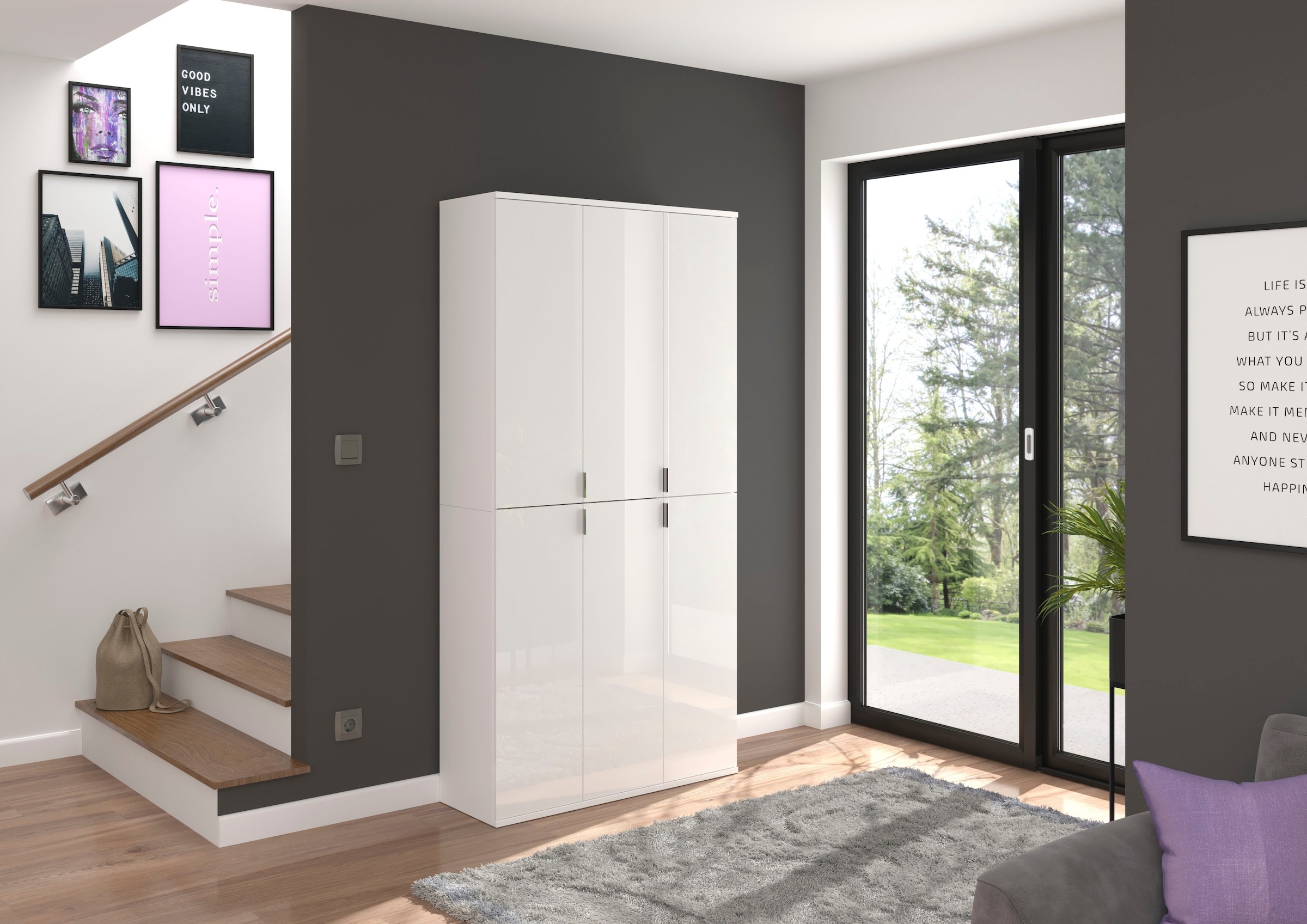 INOSIGN Garderoben-Set »Trondheim, 91 cm, best. aus 2 Schränken, 6 Türen, 15 Fächer«, (Set, 2 St.), inkl. ausziehbarer Kleiderstange, Garderobenschrank, Kleiderschrank