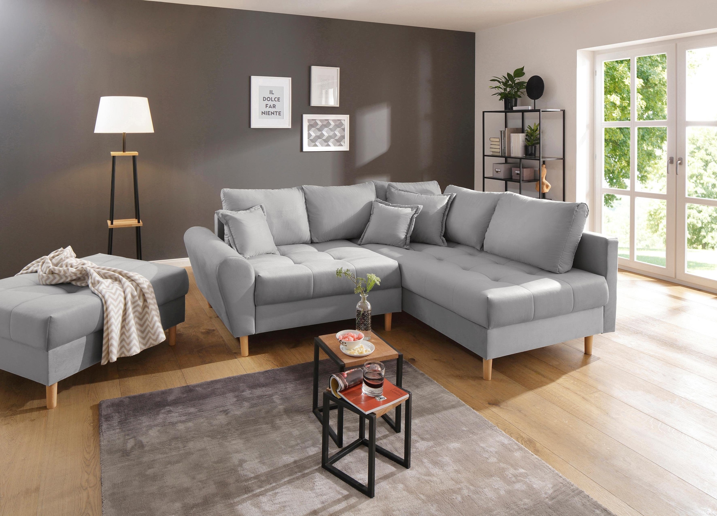Home affaire Ecksofa »Rice L-Form, B: 223 cm« Set: Sofa & Hocker, mit 3 Zie günstig online kaufen