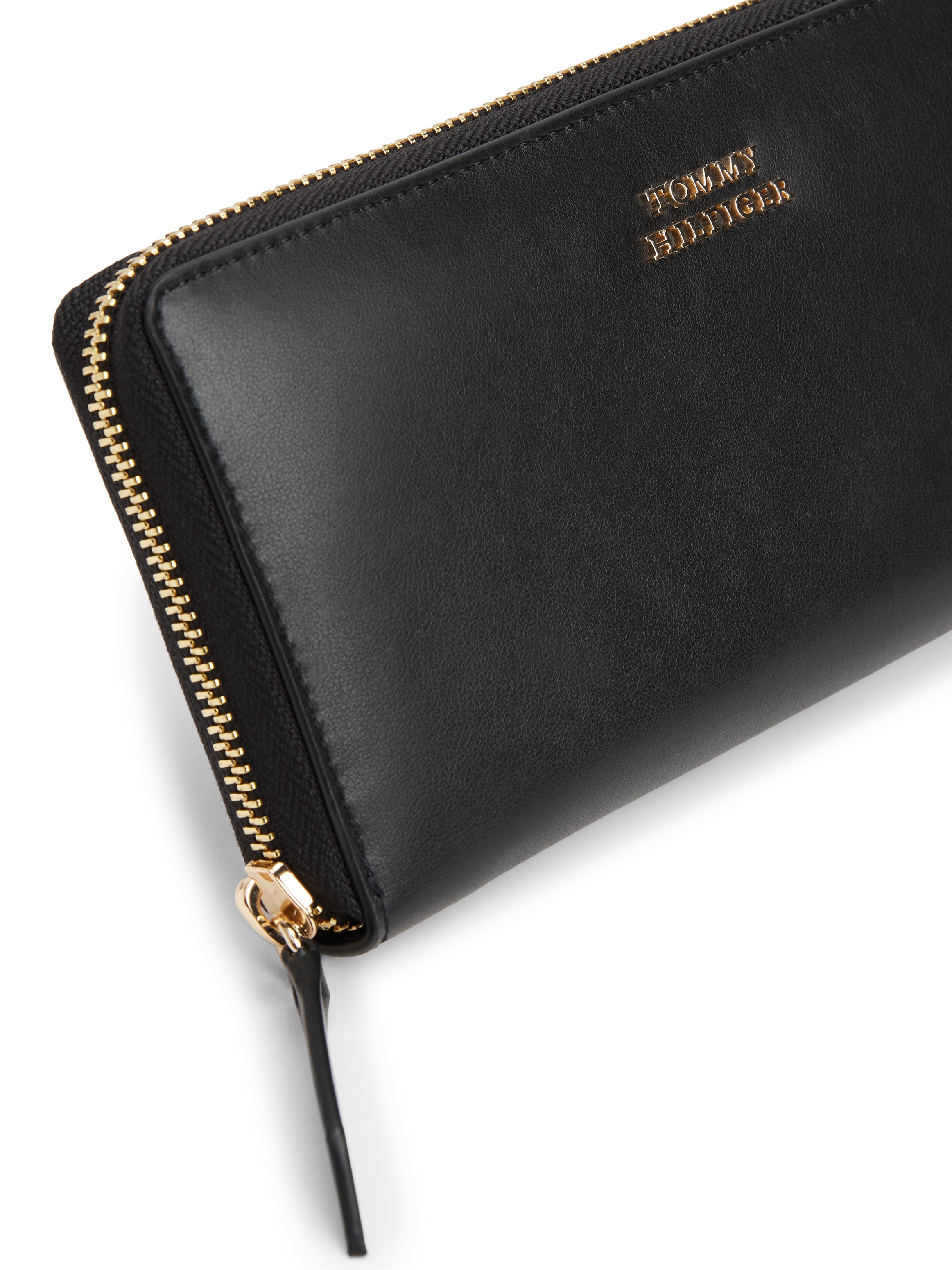 Tommy Hilfiger Geldbörse »TH LEATHER SLG LRG ZA«, Damen Geldbeutel, Portemonnaie mit goldfarbenem Logoschriftzug