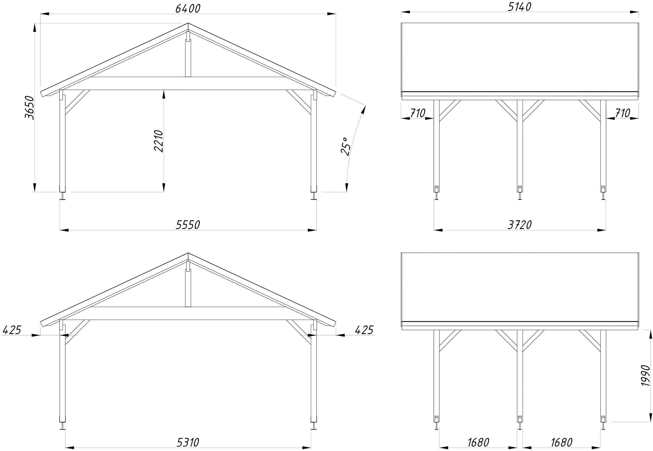 Palmako Doppelcarport »Robert« Massivholz 531 cm dunkelgrau/dunkelgrau