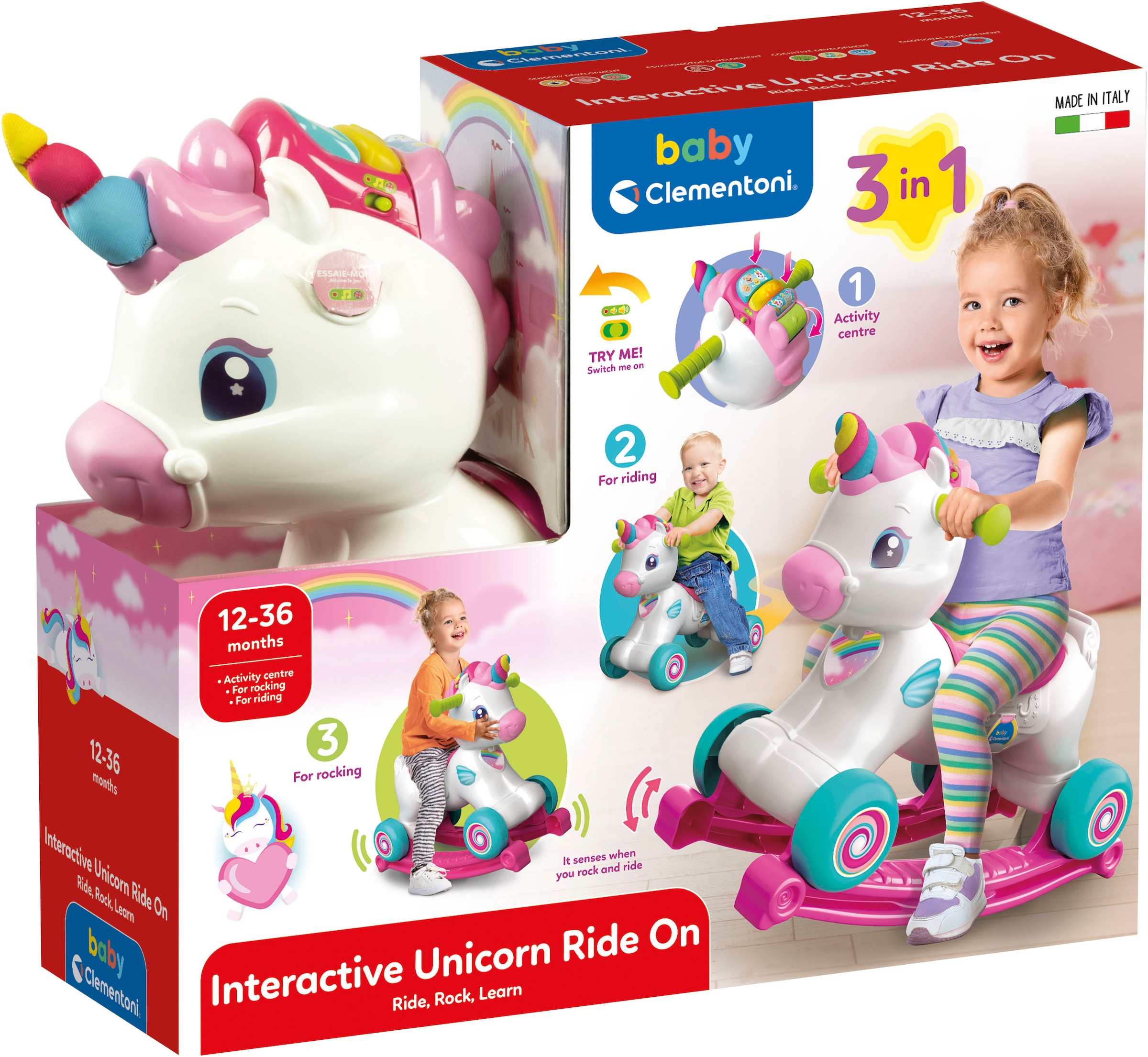 Clementoni Schaukeltier Baby Clementoni 3in1 Schaukel Einhorn mit Sound Made in Europe online kaufen QUELLE