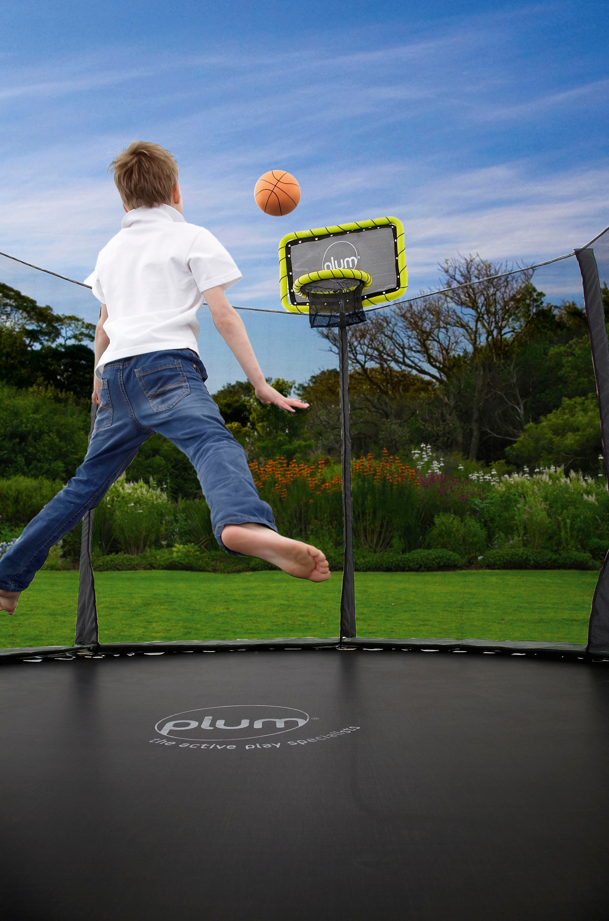 plum Basketballkorb, (Set), für Trampoline mit Sicherheitsnetz, 244-426 cm Durchmesser
