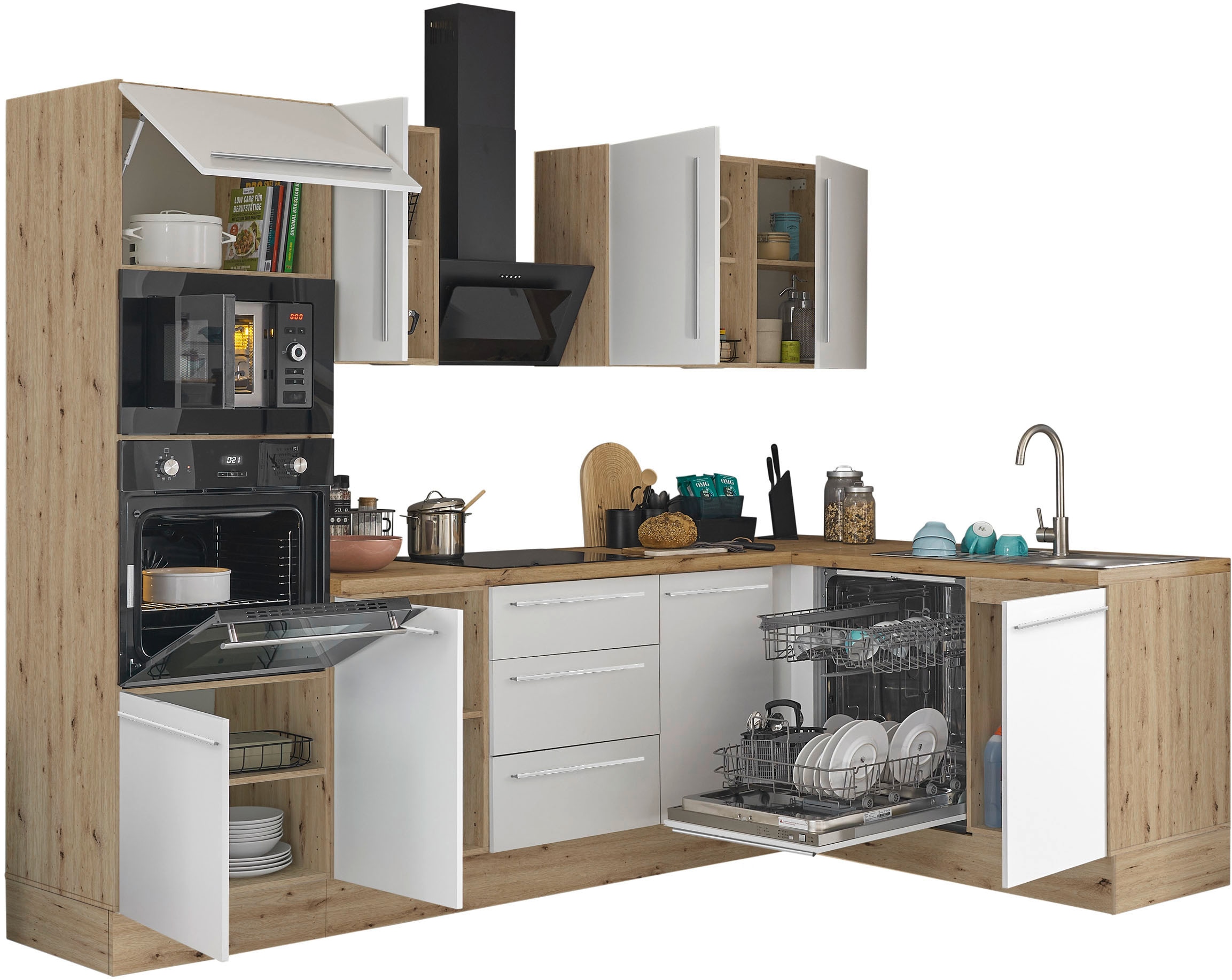 KOCHSTATION Winkelküche »Florida, Stellbreite 280x165 cm« wahlweise mit E-Geräten, mit Softclose für Türen und Schubkästen