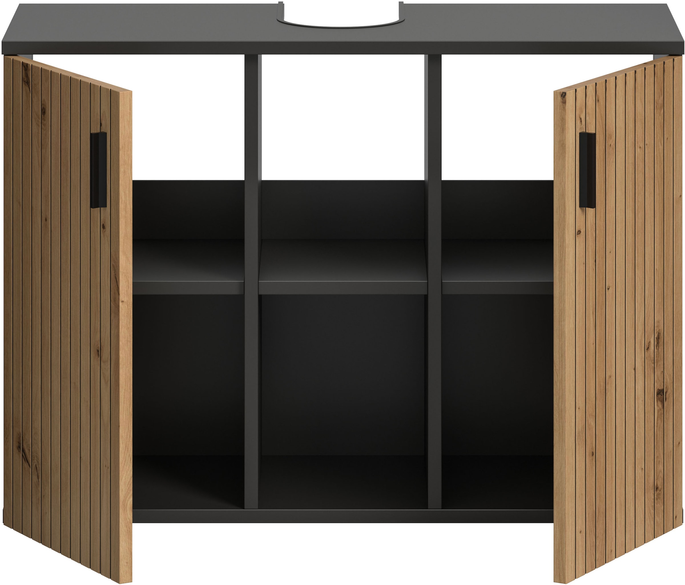 welltime Waschbeckenunterschrank »MANI, Paneeloptik, 2 offene Fächer, Siphonausschnitt« 1 Stk. tlg. WBU, Waschbeckenunterschrank, Unterschrank, Badschrank, Badezimmer