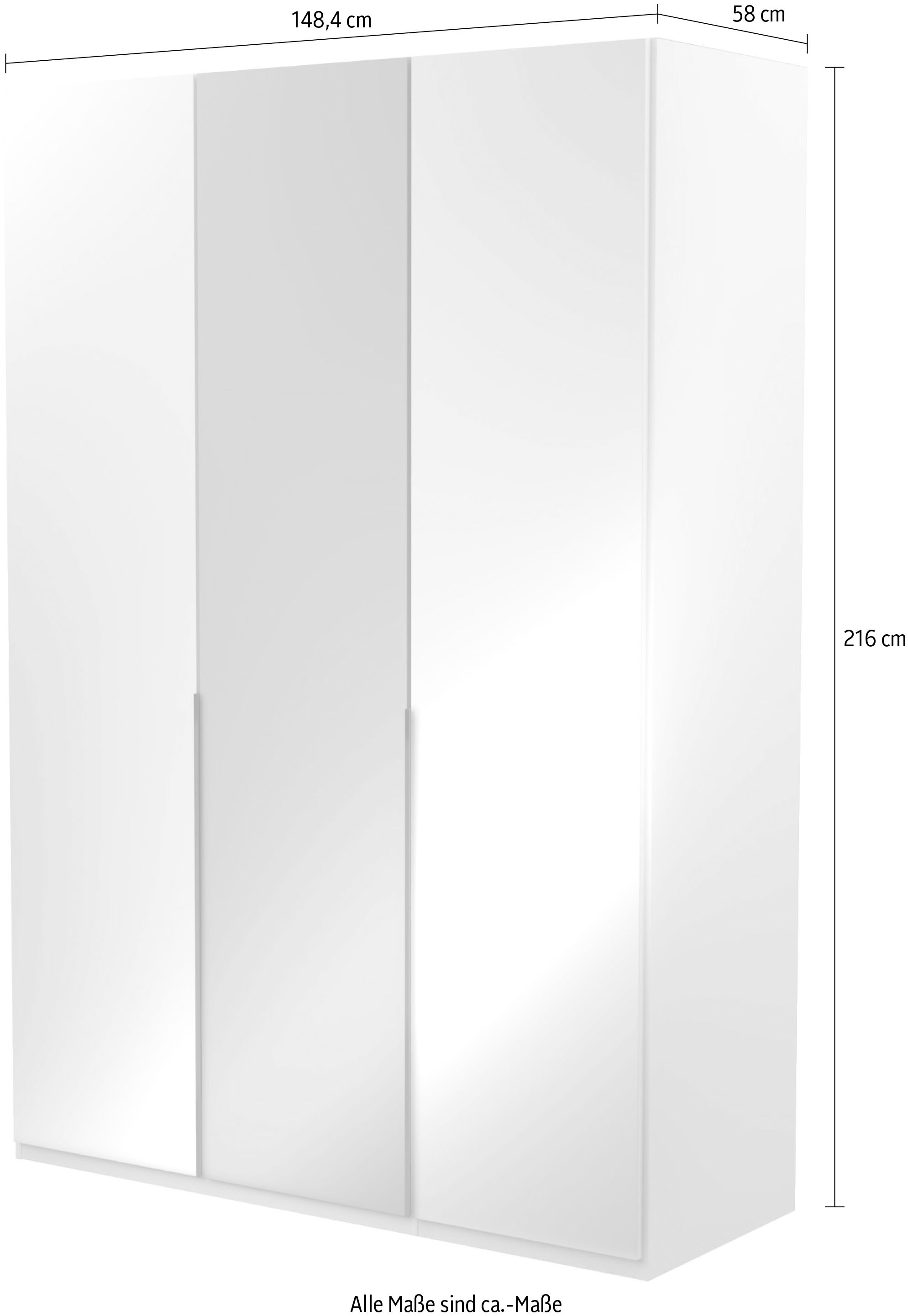 Musterring Drehtürenschrank »San Diego, Kleiderschrank, Schrank, Garderobe, mit Glastüren« weiß, Türen gedämpft, 2 Höhen, mehrere Breiten, MADE IN GERMANY, 1 Stk. tlg. 3-türig (gedämpft), 4 Böden, 2 Kleiderstangen, Chromgriffe