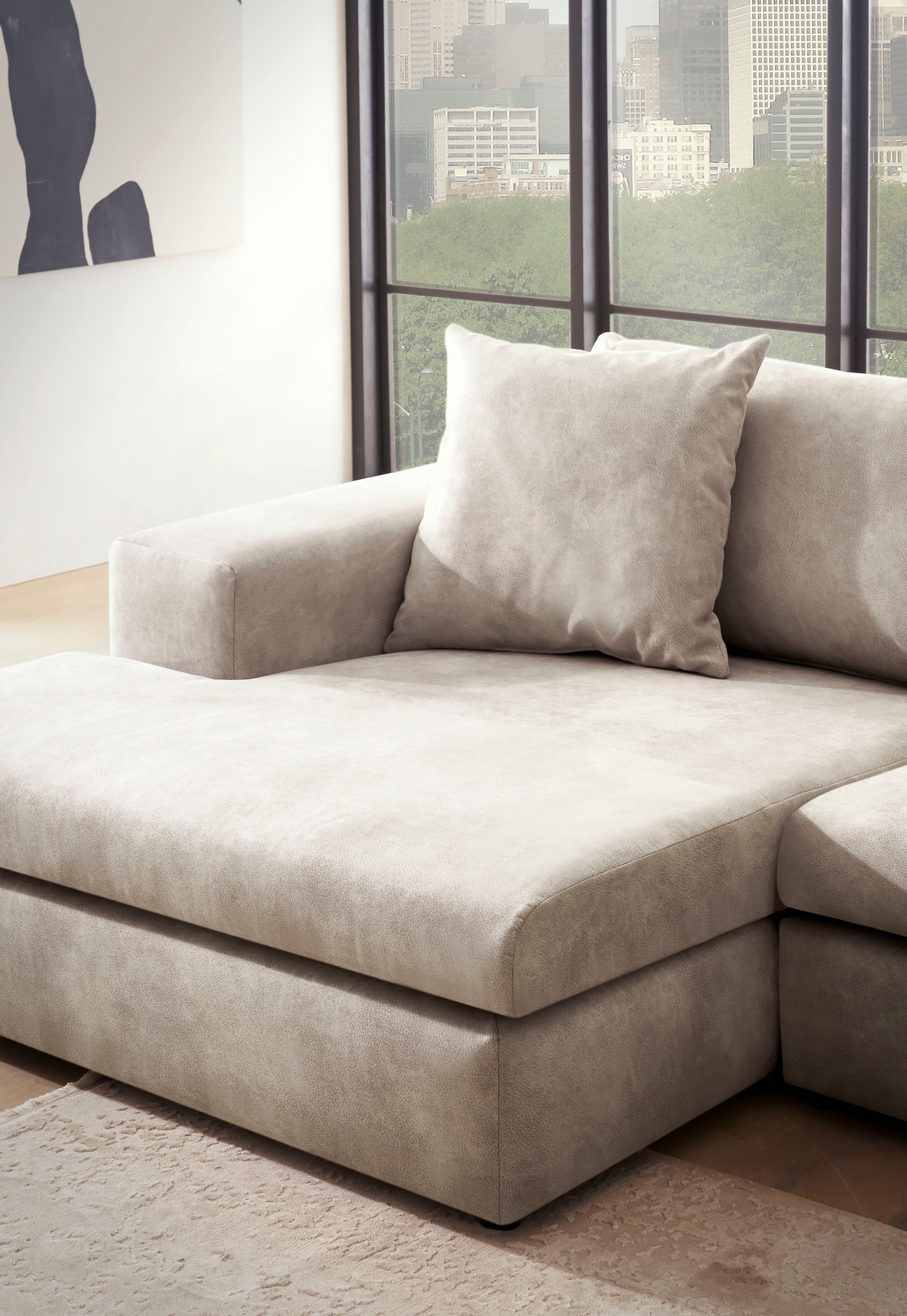 andas Ecksofa »SLEETLAND XXL in Samtvelours oder Vintage-Leder-Optik, L-Form,«, besonders groß und bequem