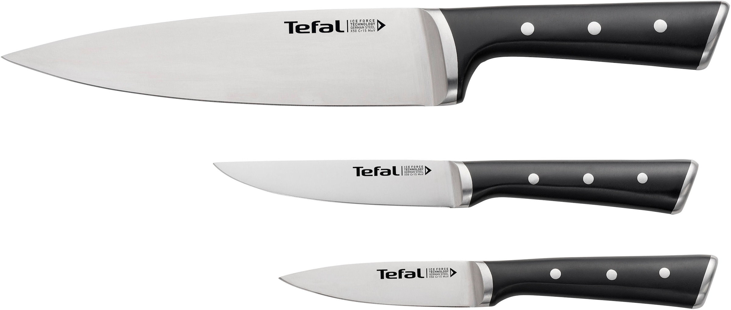 Tefal Topf-Set »G719S7_K2323S74 Duetto+ Ice Force«, Edelstahl, (Set, 10 tlg., Kasserolle 16 cm, Töpfe mit Deckel 16/20/24 cm), rostfreier Edelstahl, Deckel m. Abgießfunktion, inkl. 3tlg. Messer-Set