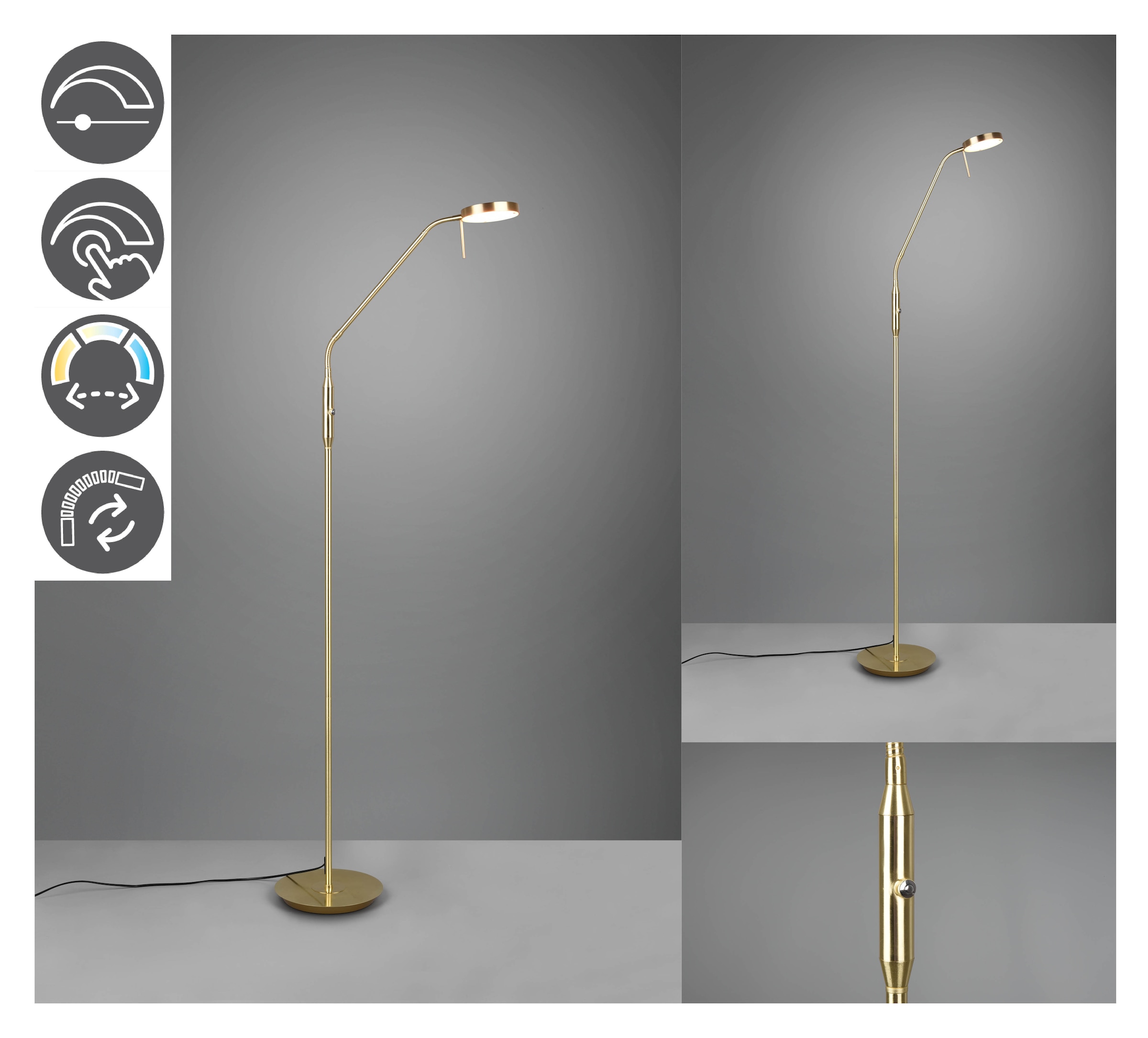 TRIO Leuchten LED Stehlampe »MONZA, Stehleuchte mit Sensordimmer Lichtfarbe einstellbar 2300-4000K«, 1 flammig, Leuchtmittel LED-Board | LED fest integriert, Leuchtenkopf flexibel verstellbar Memoryfunktion Höhe 145-160 cm