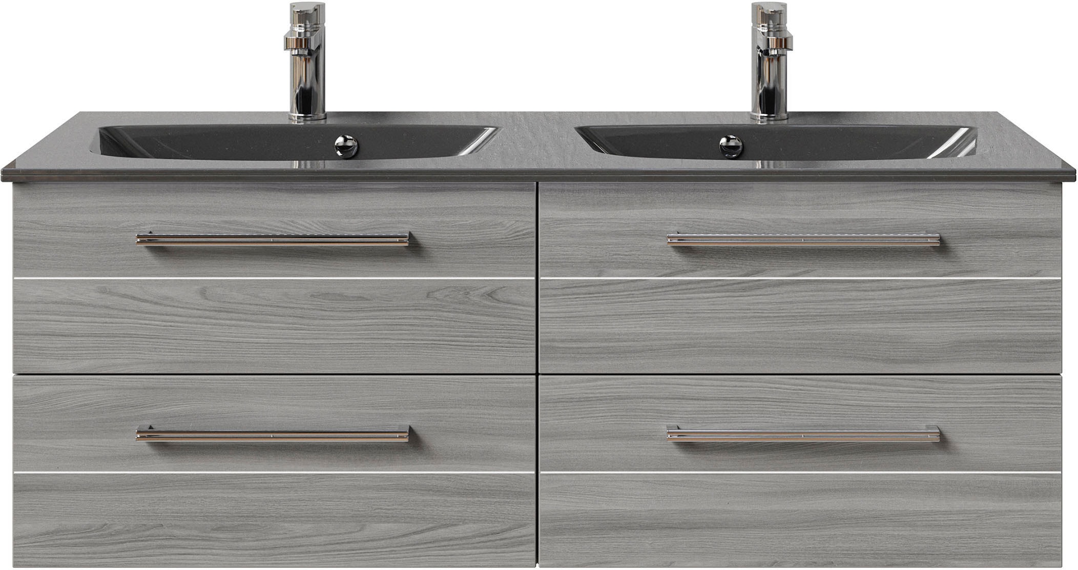 Saphir Waschtisch »Serie 6025 Mineralmarmor-Waschtisch mit Unterschrank, 132 cm breit«, Doppel-Waschplatz mit 4 Schubladen, hängend, verschiedene Ausführungen
