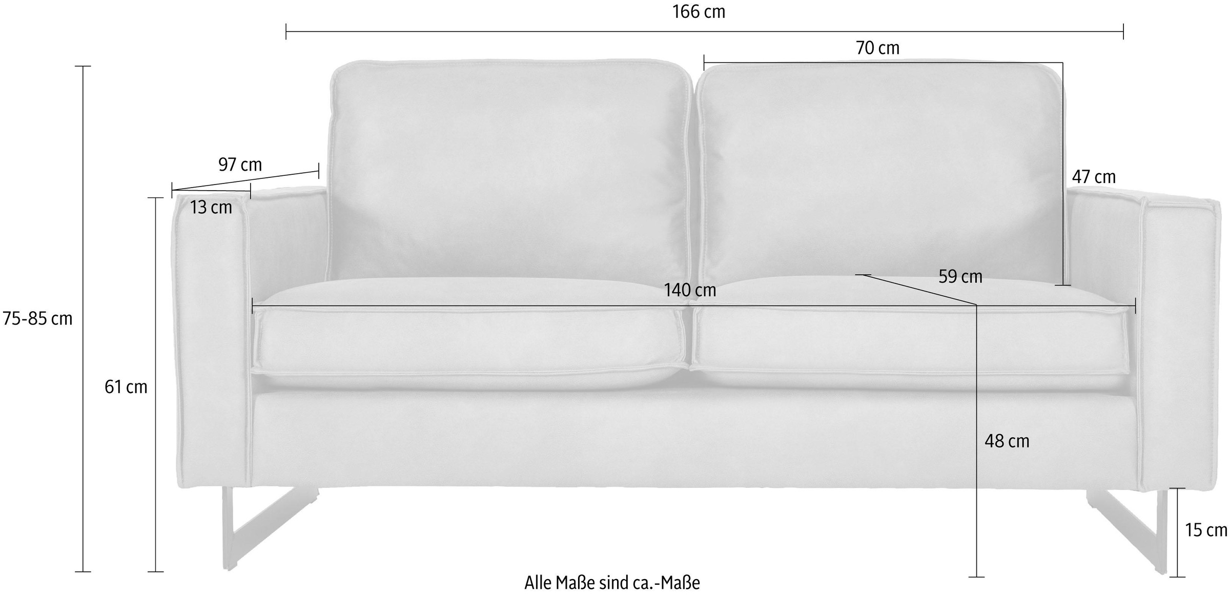 Places of Style 2-Sitzer »Pinto, 166 cm, Cord, Chenille, Lederoptik«, mit Keder, schwarze Metallfüße, Wellenunterfederung