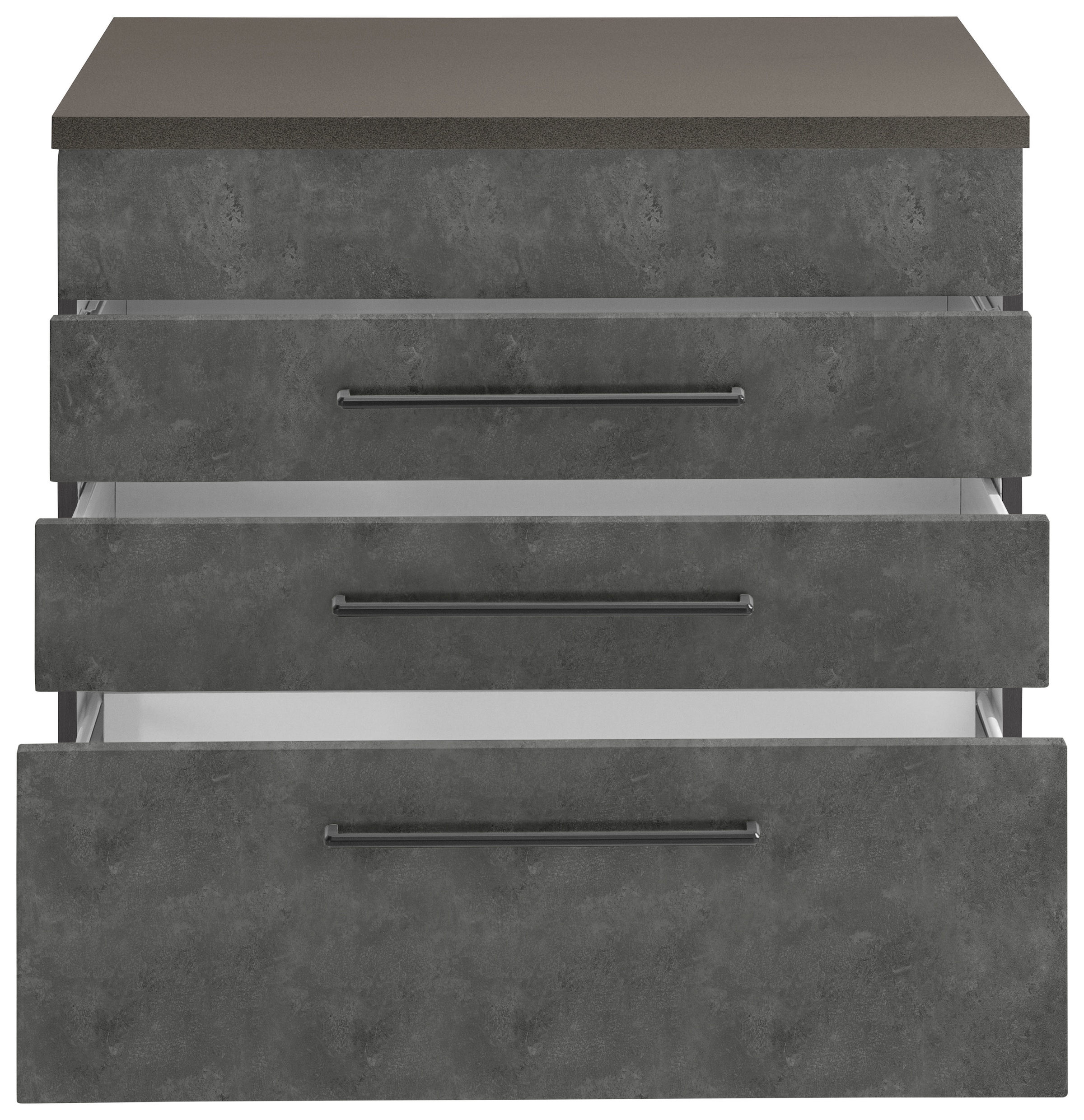 KOCHSTATION Kochfeldumbauschrank »KS-Tulsa«, 80 cm breit, 2 Schubladen, 1 großer Auszug, schwarzer Metallgriff