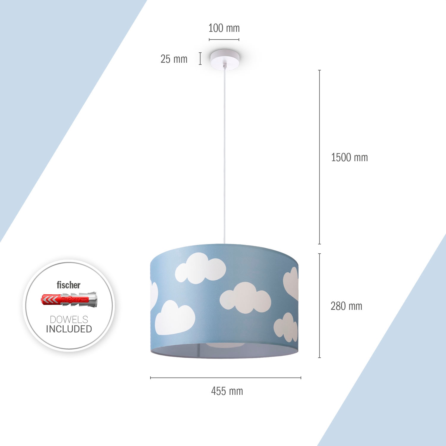 Paco Home Pendelleuchte »Hugo Cosmo«, Leuchtmittel E27 | ohne Leuchtmittel, Pendellampe Kinderzimmer Wolken Himmel Stoff Lampenschirm Rund E27