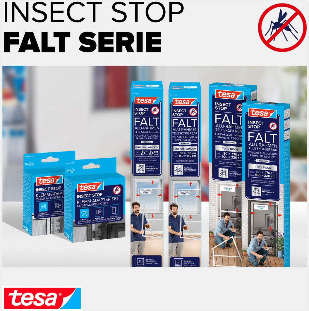 tesa Insektenschutz-Tür »FALT Alu Rahmen teleskopierbar Premium für Türen« Packung, Teleskop Alu Rahmen, 1 Stk. tlg. Alu Insektenschutz 80 cm x 170 cm bis 100x cm x 220 cm