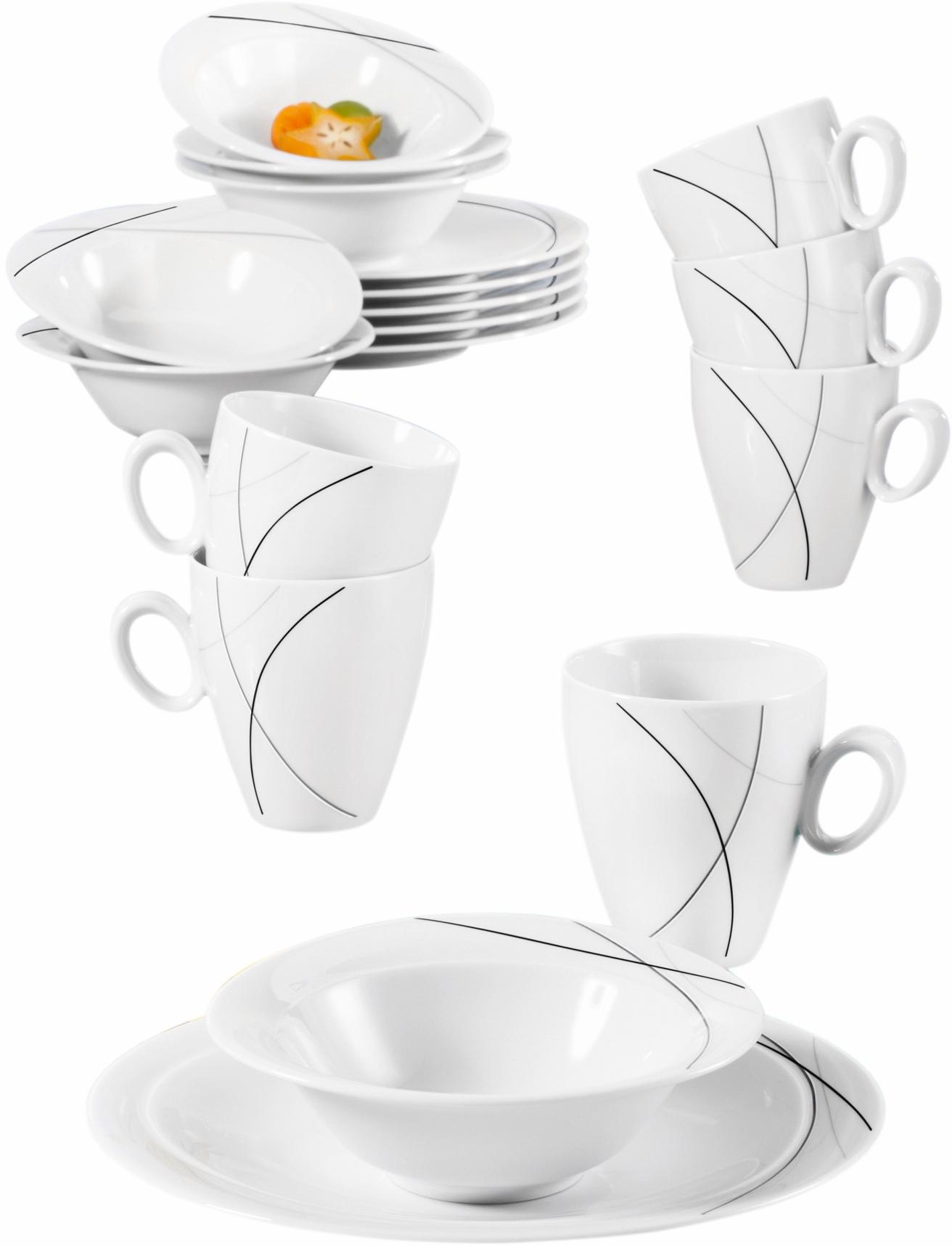 Seltmann Weiden Frühstücks-Geschirrset »Service, Trio Highline  (Teller, Schale, Kaffeebecher)« Teller, Becher, Schalen, Made in Germany, 18 Teile, für 6 Personen