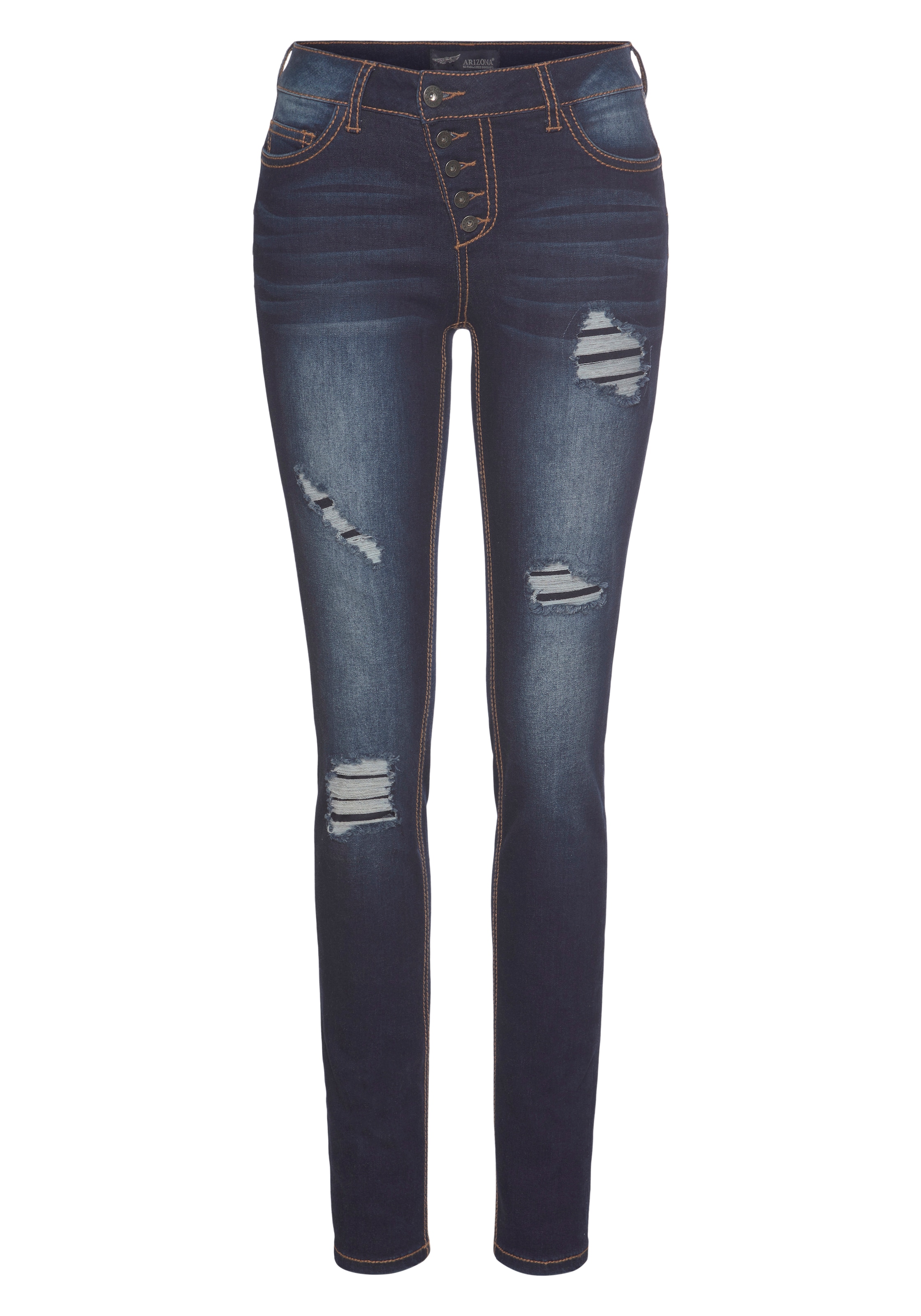 bestellen schräger Waist online Arizona »mit Mid sichtbarer, Knopfleiste«, Slim-fit-Jeans