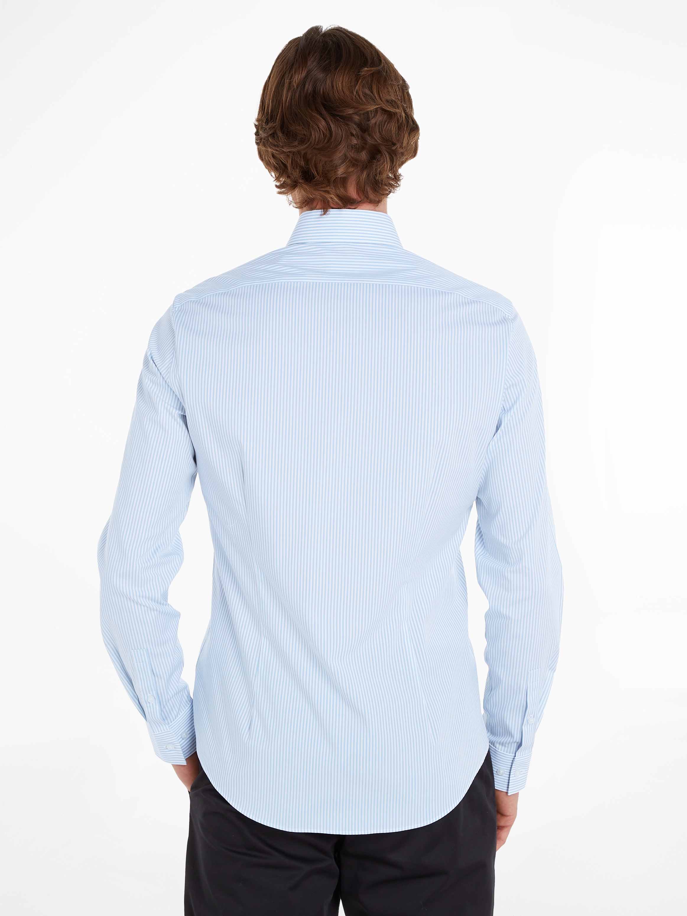 Calvin Klein Langarmhemd »POPLIN STRIPE SLIM SHIRT« mit Logoprägung