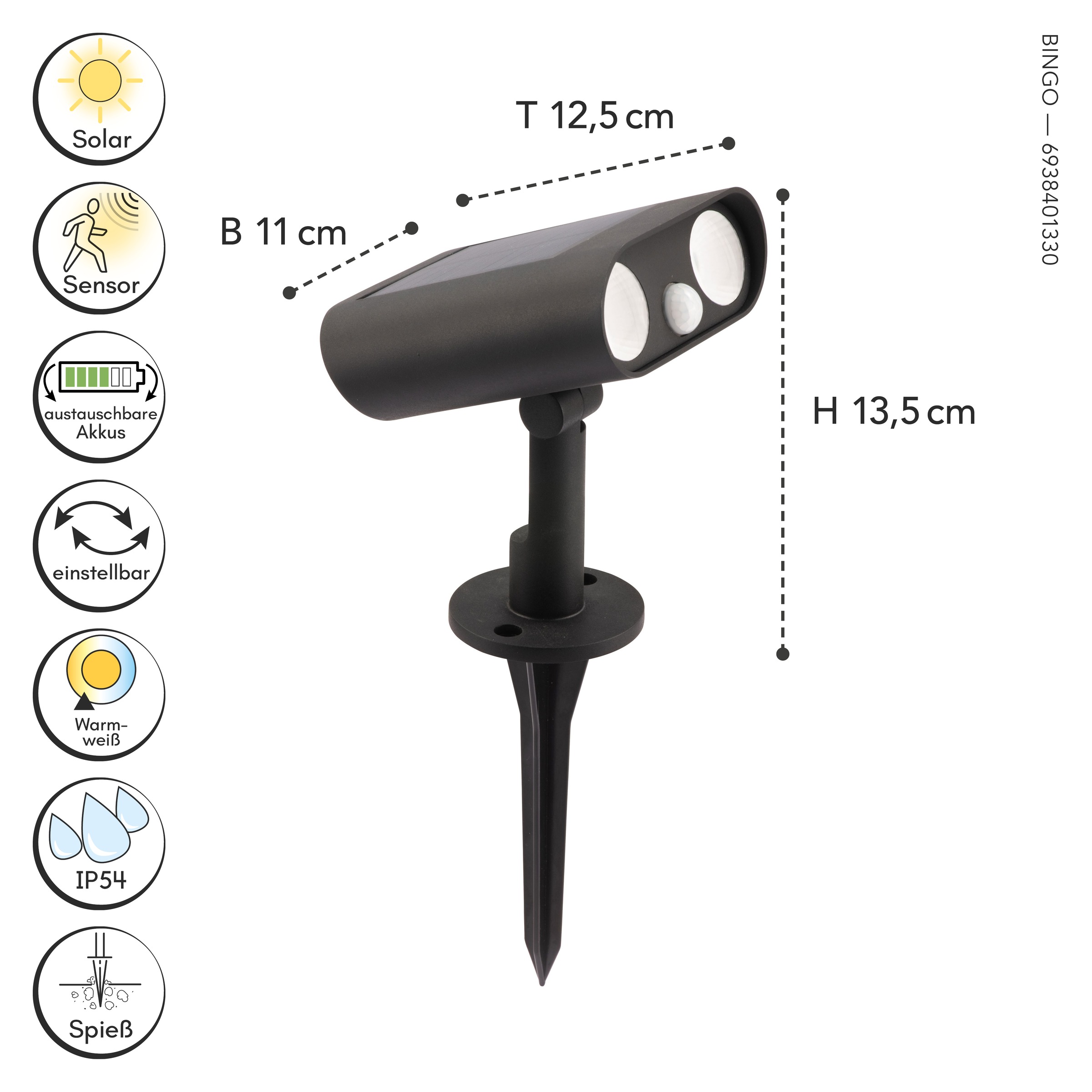 LUTEC LED Solarleuchte »LED-Solar-Aussenleuchte m. BWM BINGO«, 1 flammig, Leuchtmittel LED-Board | LED fest integriert, Bewegungsmelder