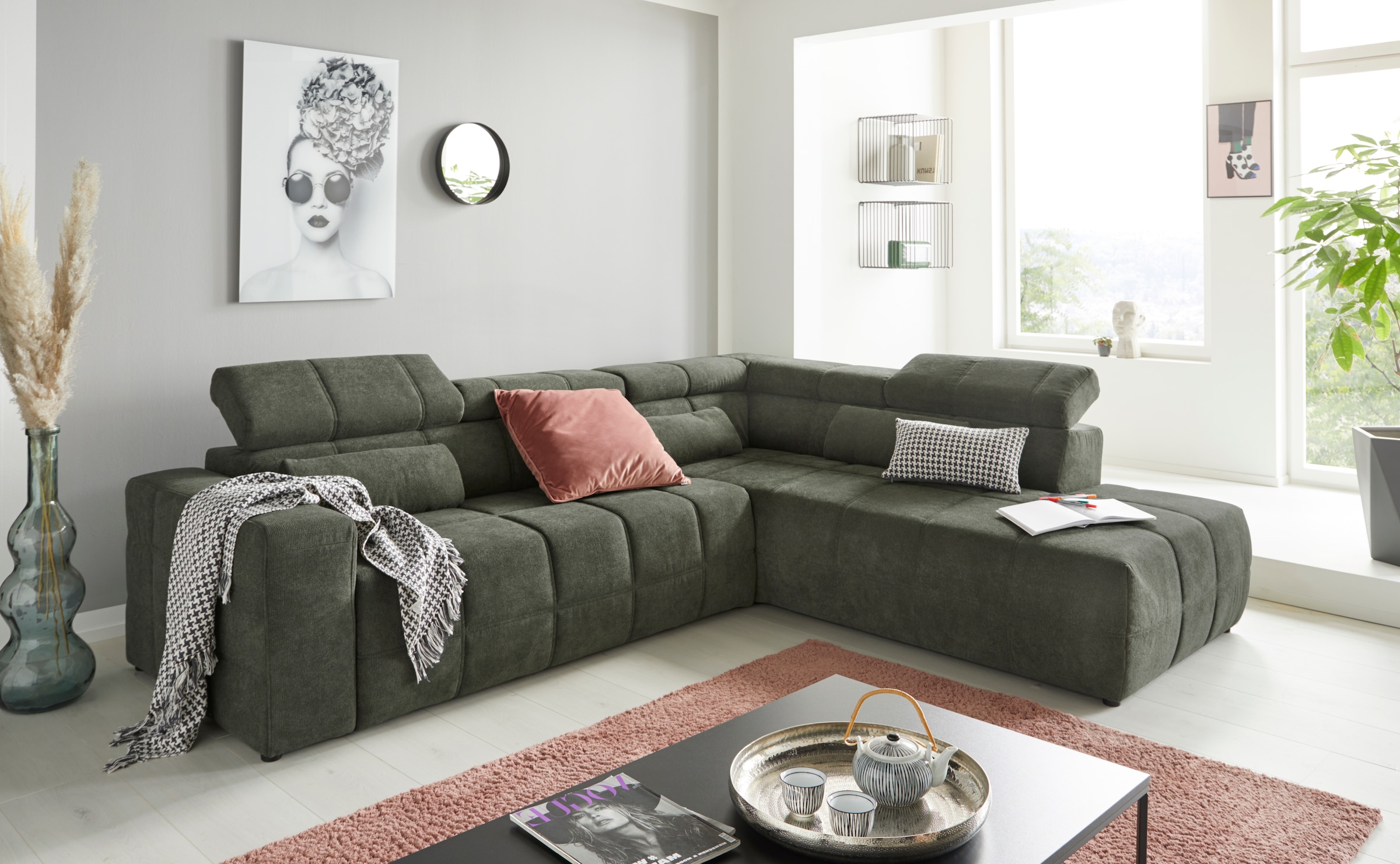DOMO collection Ecksofa »Brandon L-Form, auch in Leder«, inklusive Kopfteil günstig online kaufen