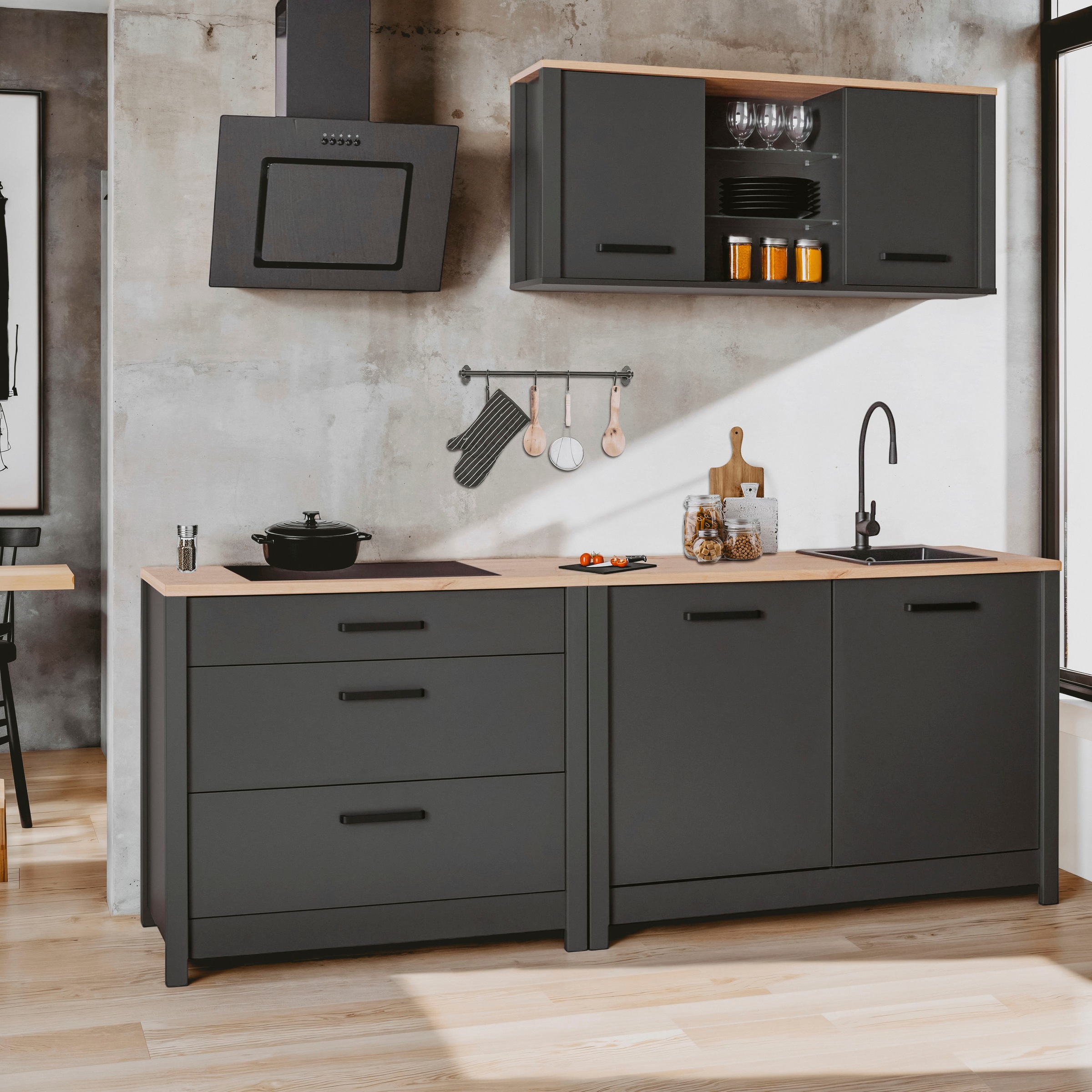 Inter Link Küchenzeile »Veneto« Ohne E-Geräte, für Spüle/Spülmaschine, Kochfeld, B: 230 cm