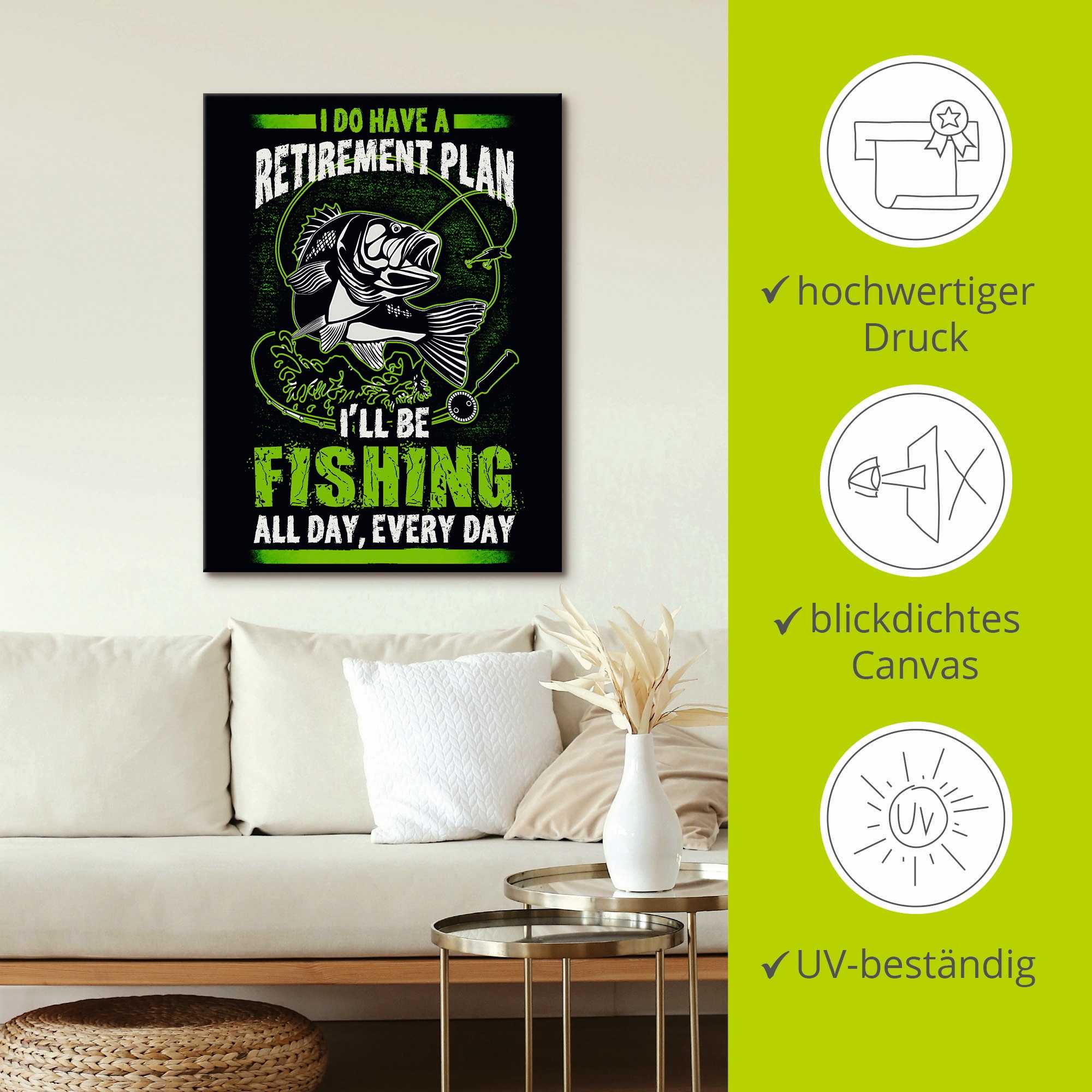 Artland Leinwandbild »Witziges Bild für Angler«, Humor, (1 St.), auf Keilrahmen gespannt