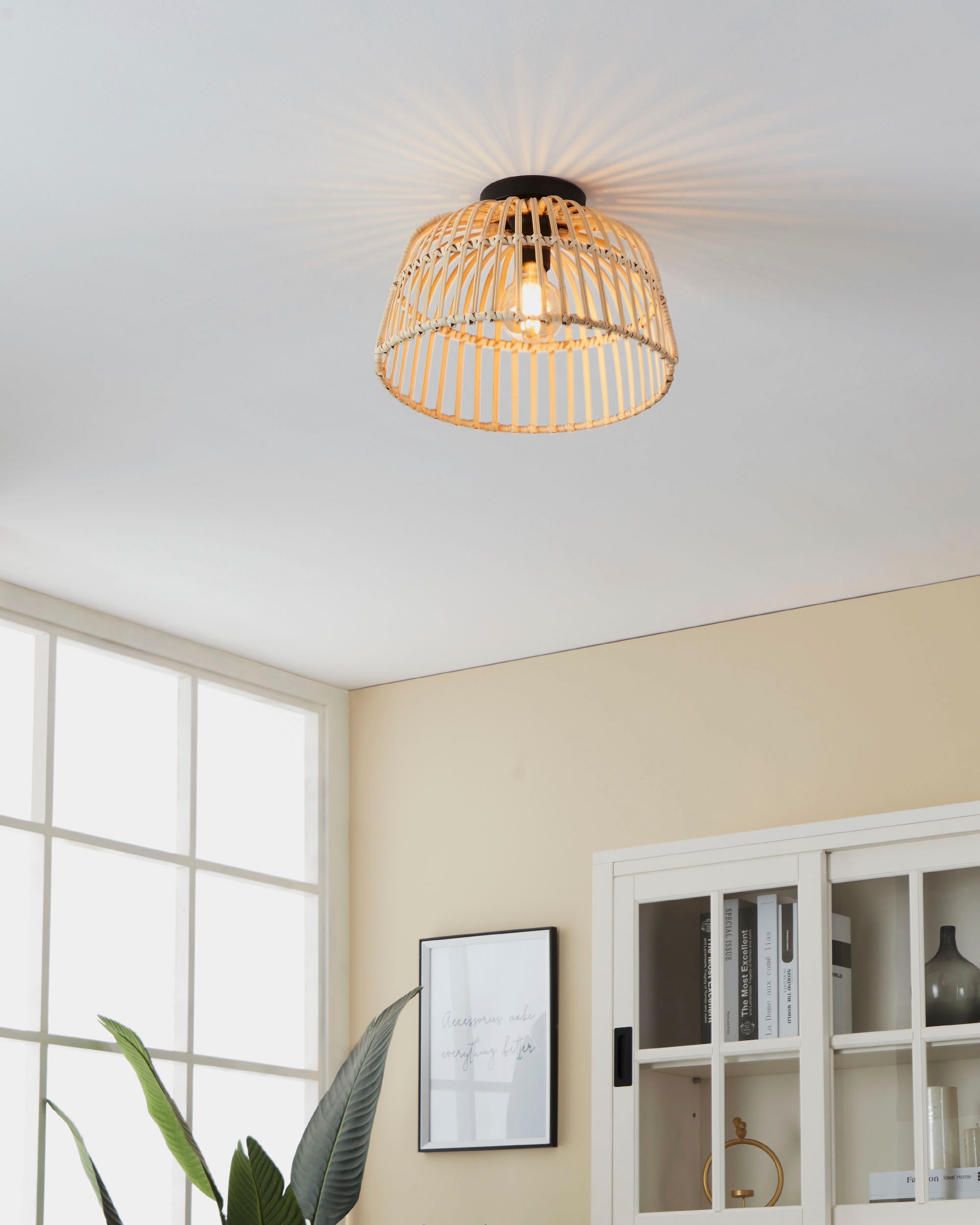 EGLO Deckenleuchte »GLYNEATH«, Leuchtmittel E27 | Leuchtmittel wechselbar-ohne Leuchtmittel, Deckenleuchte im Boho Style, Natur Wohnzimmerlampe, mit E27 Fassung