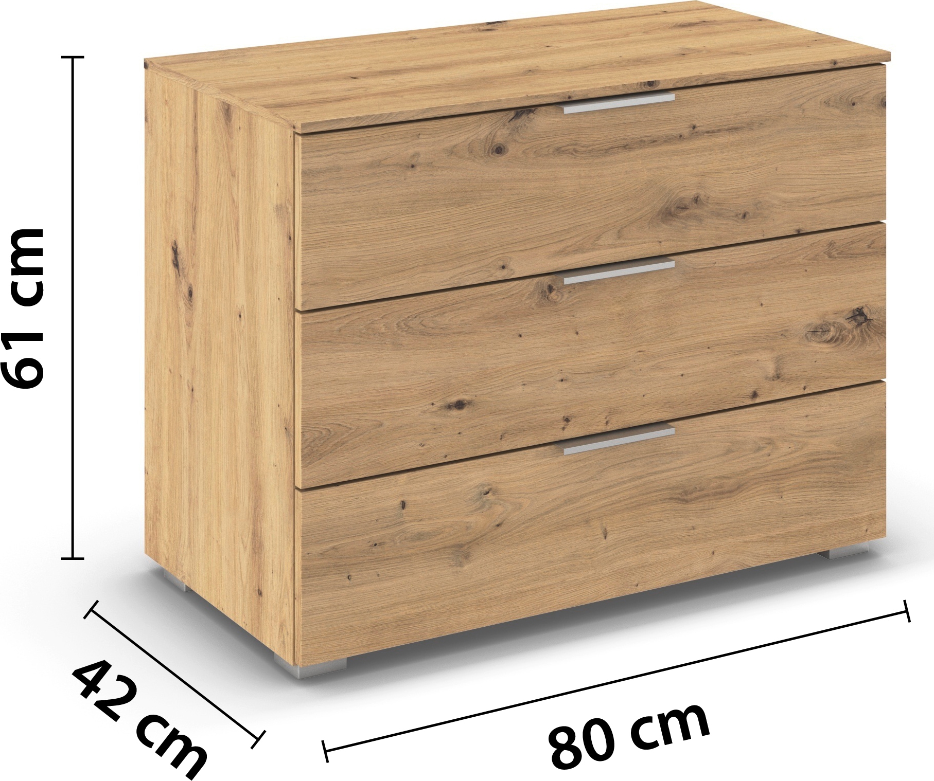 rauch Schubkastenkommode »Lowboard Sideboard Schubladenkommode Kommode ASTANA« Breite 80 cm / Höhe 61 cm,  mit 3 geräumigen Schubladen, Kantengriff in Alufarben MADE IN GERMANY