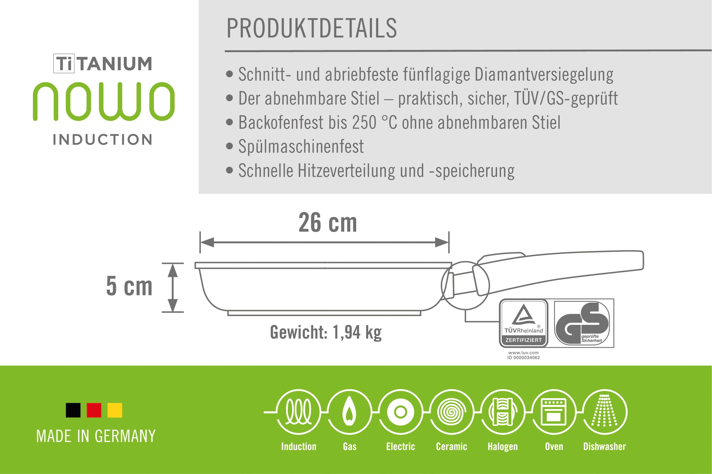 WOLL MADE IN GERMANY Bratpfanne »Nowo Titanium«, Aluminiumguss, (1 tlg.), Induktion, Made in Germany
