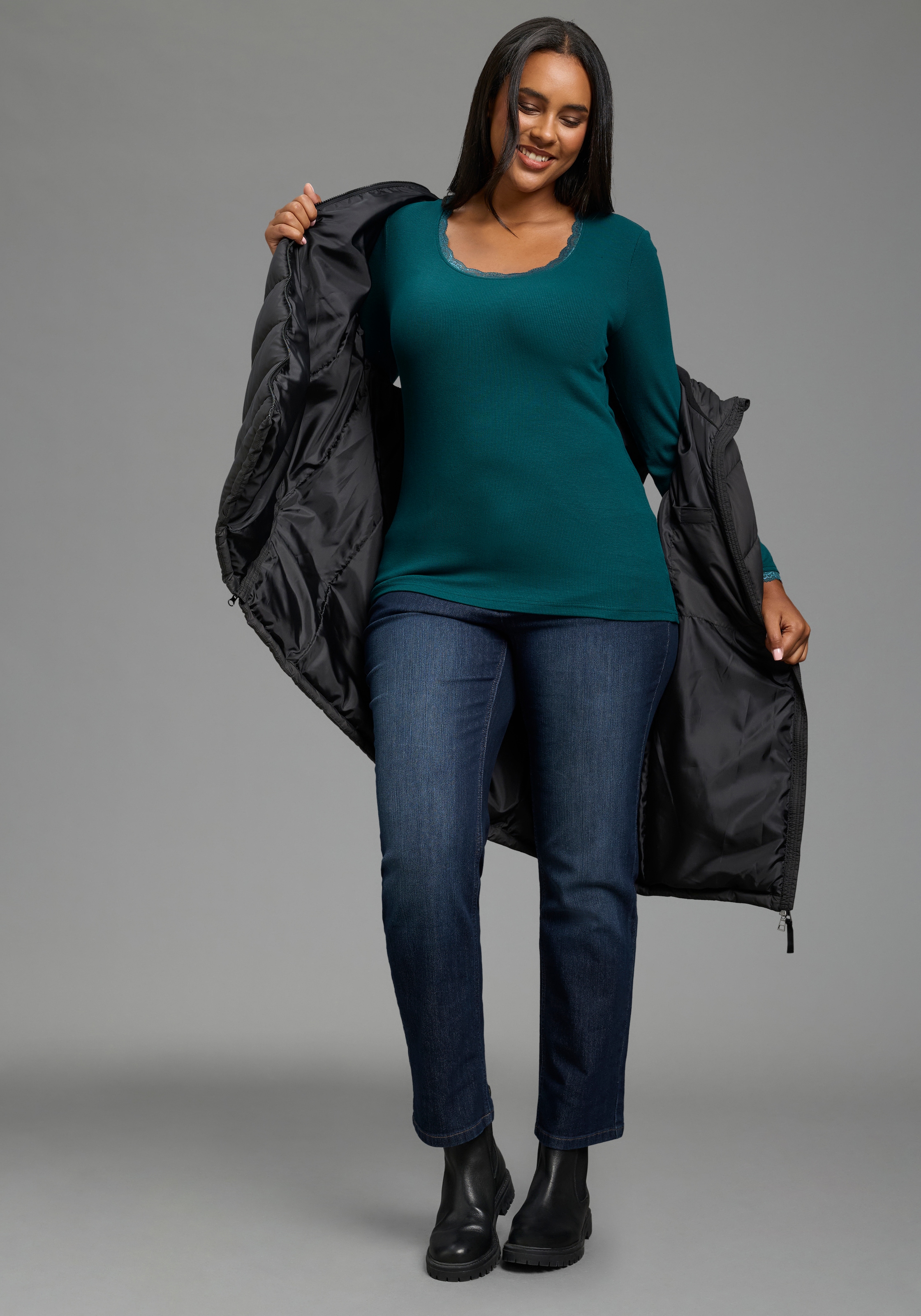 Laura Scott CURVE Langarmshirt »Große Größen« aus elastischer Rippware, sehr figurbetonte Passform