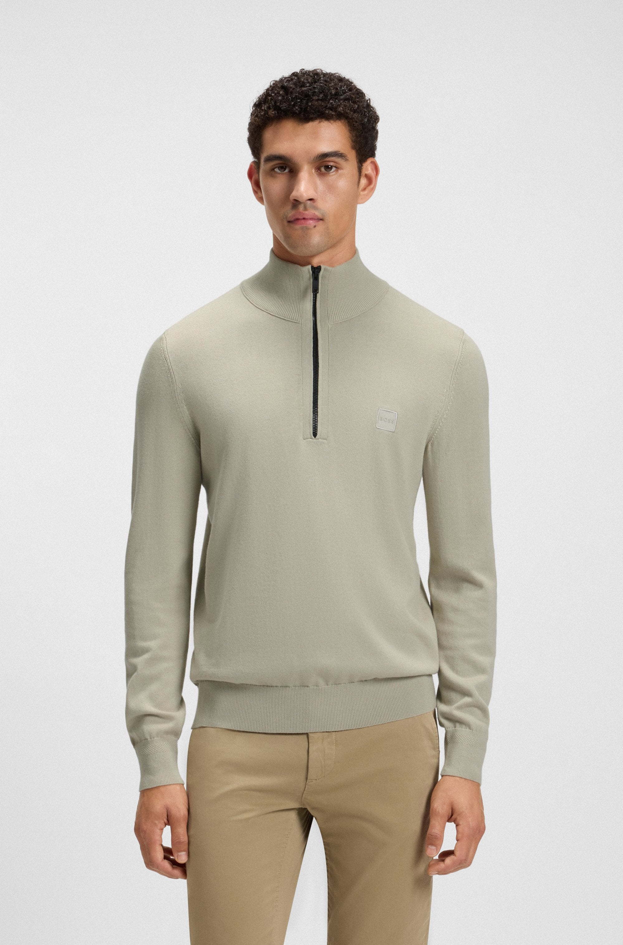 BOSS ORANGE Rollkragenpullover »Kanobix« Regular fit, Stehkragen mit Reißverschluss, Ton-in-Ton Logo