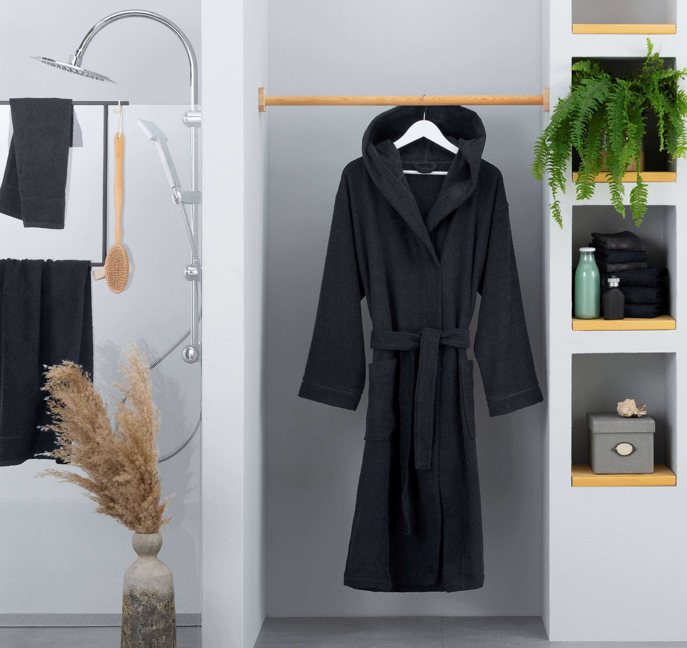 my home Unisex-Bademantel »Sanremo, ideal für Sauna & Spa, Hotelbademantel, Morgenmantel«, (1 St.), mit Taschen, Damen & Herren Bademäntel, S-3XL