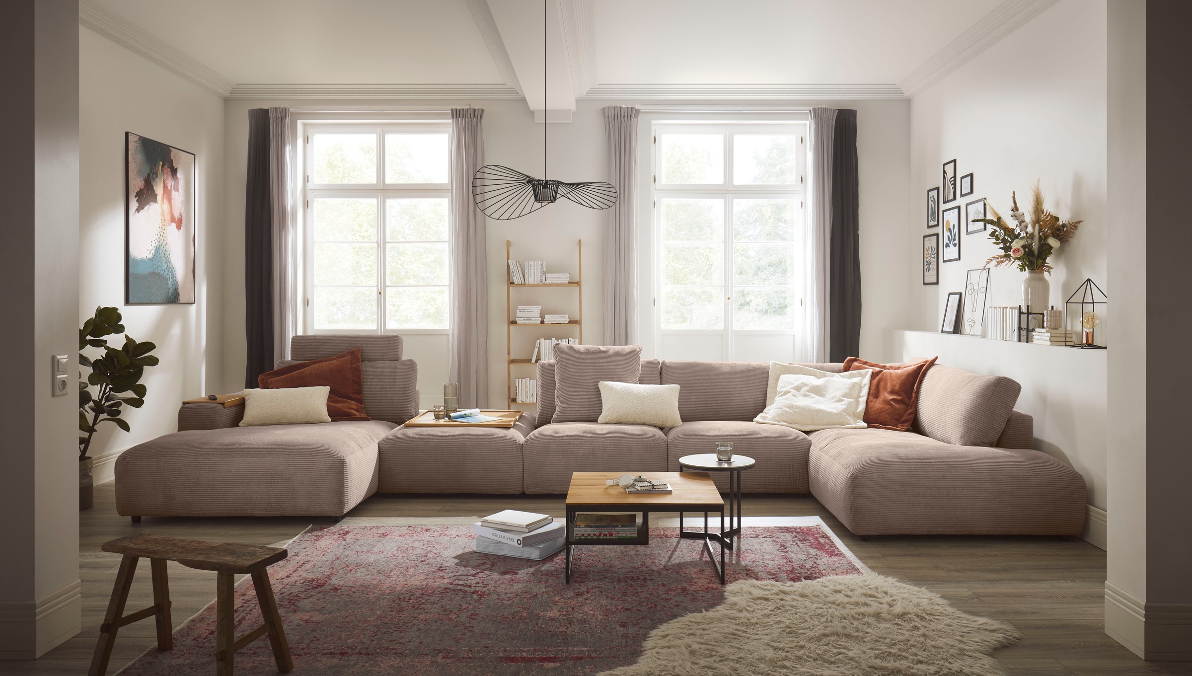 Musterring Wohnlandschaft »Lucia U-Form«, Cord-Bezug, inklusive Kopfstütze, Gesamtbreite 524 cm