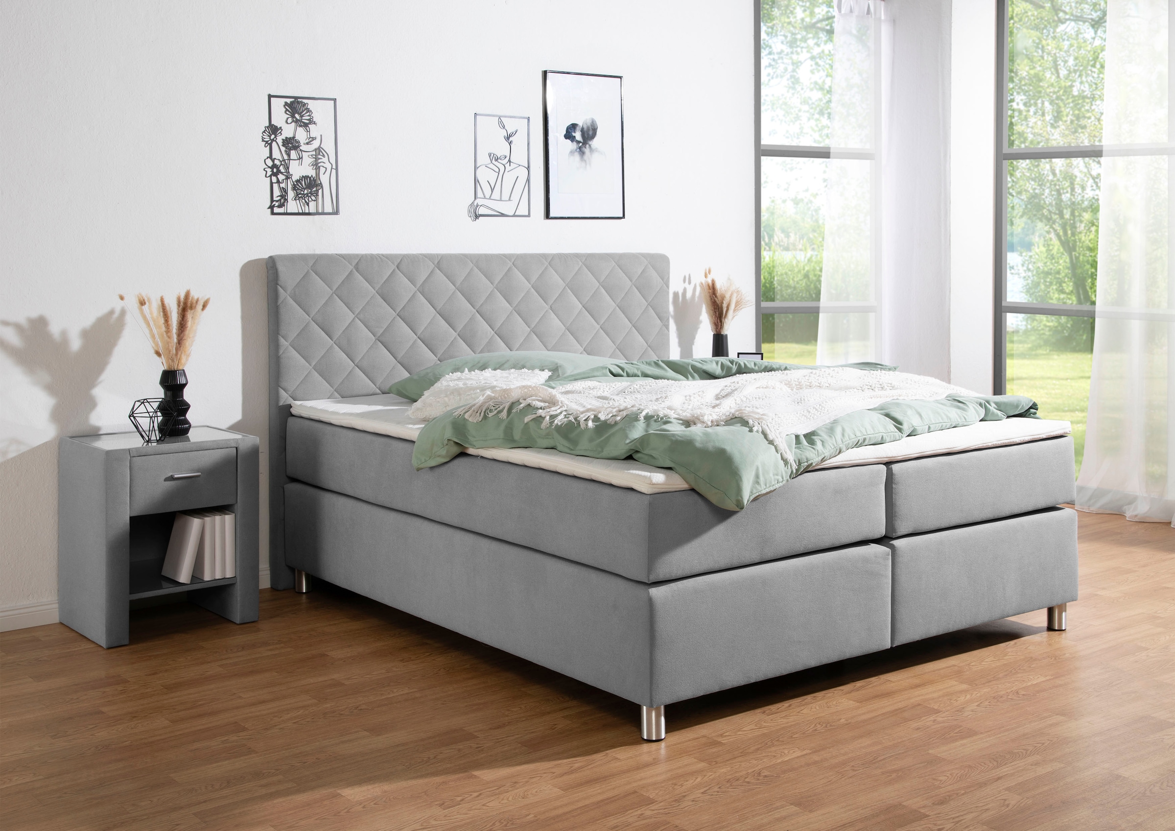 Leonique Boxspringbett »Bernard, in verschiedenen Breiten«, inkl. Topper, Matratze in H2, H3 oder H4 erhältlich