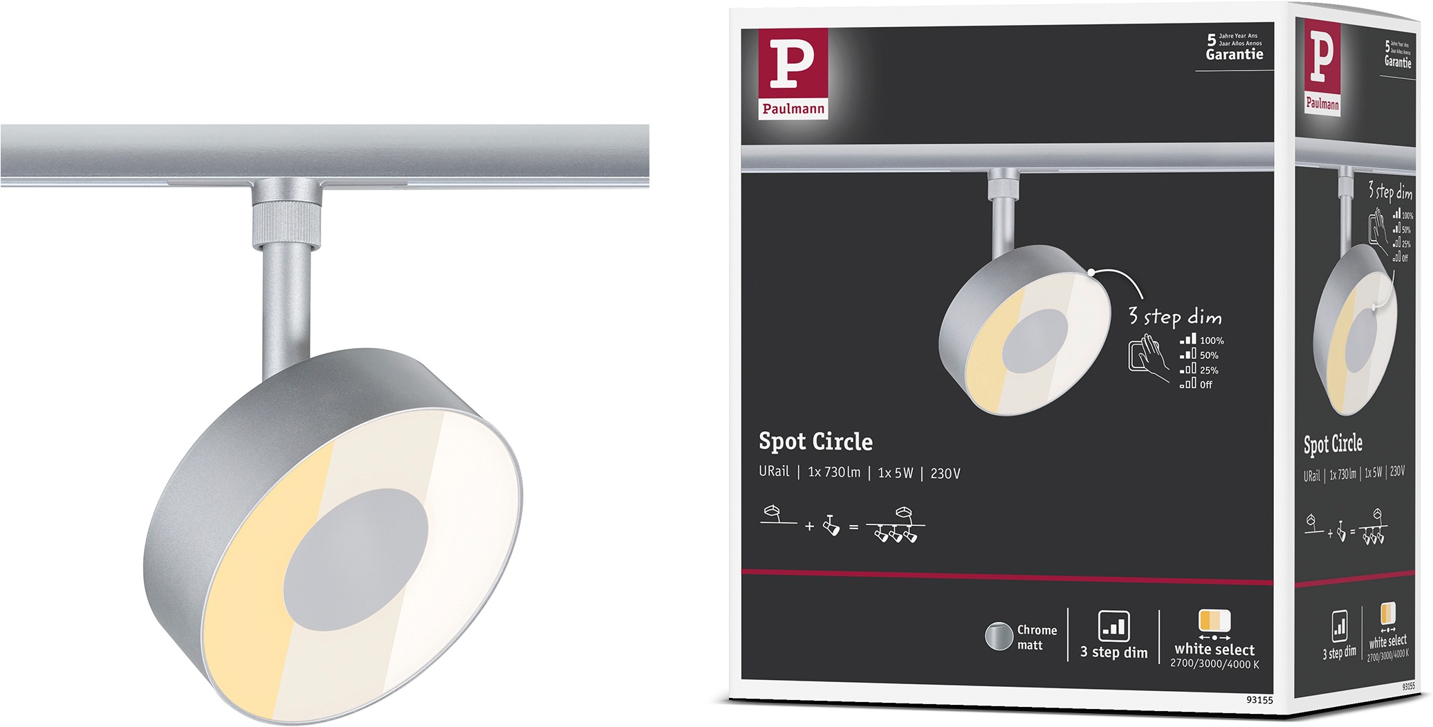 Paulmann Schienensystem-Leuchten »URail Spot Circle 1x5W 2700-4000K 230V« LED-Modul 1 Stk. Farbwechsler 3-Step-Dim