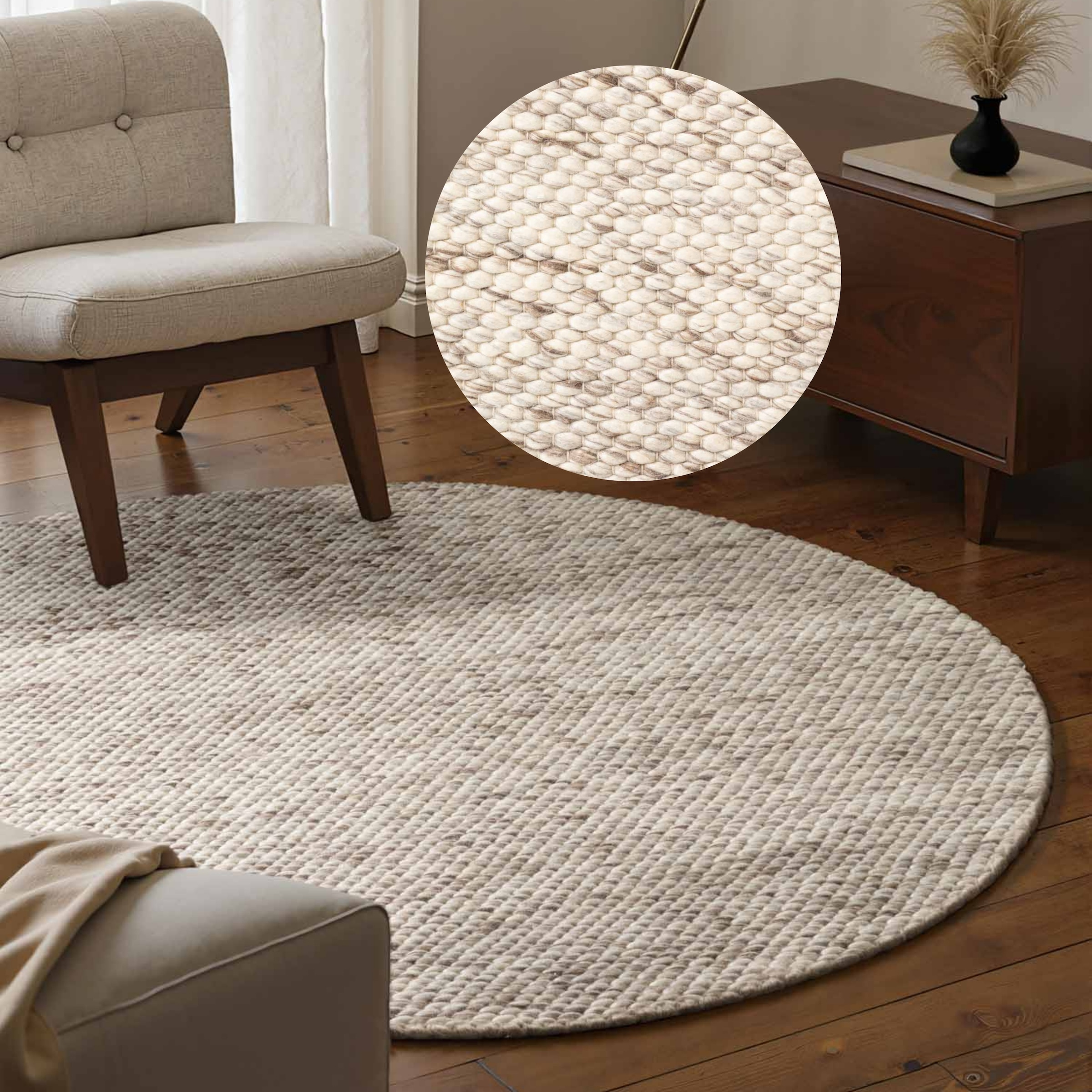 ELLE DECORATION Wollteppich »Beans« rund 10 mm Höhe Handweb Teppich Wolle, Rund, Perlenstruktur, Wohnzimmer, Schlafzimmer