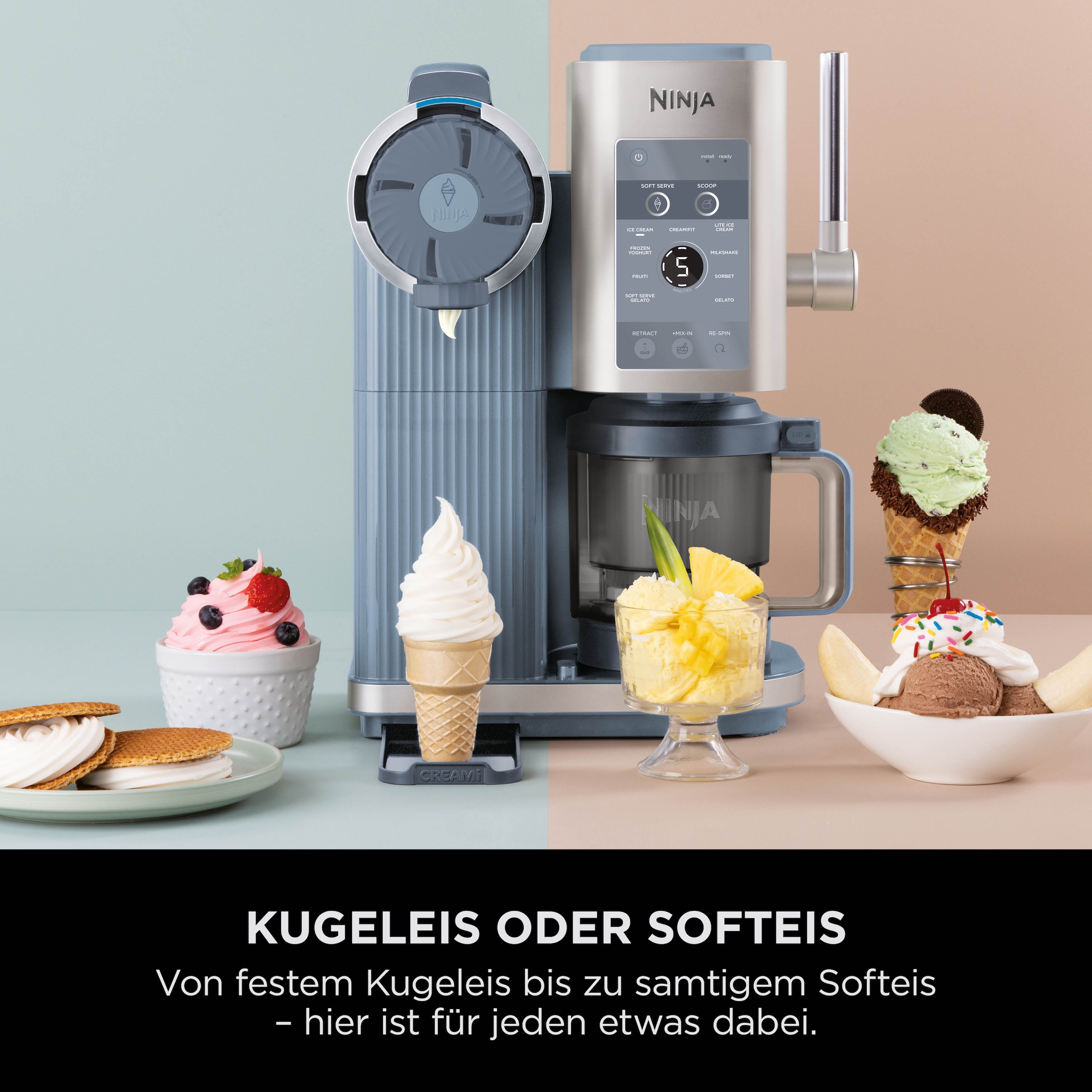 NINJA Eismaschine »Ninja CREAMi Scoop & Swirl 13-in-1 Softeis- und Eismaschine NC702EU« 0,48 l proteinreiche Leckereien mit weniger als 150 kcal