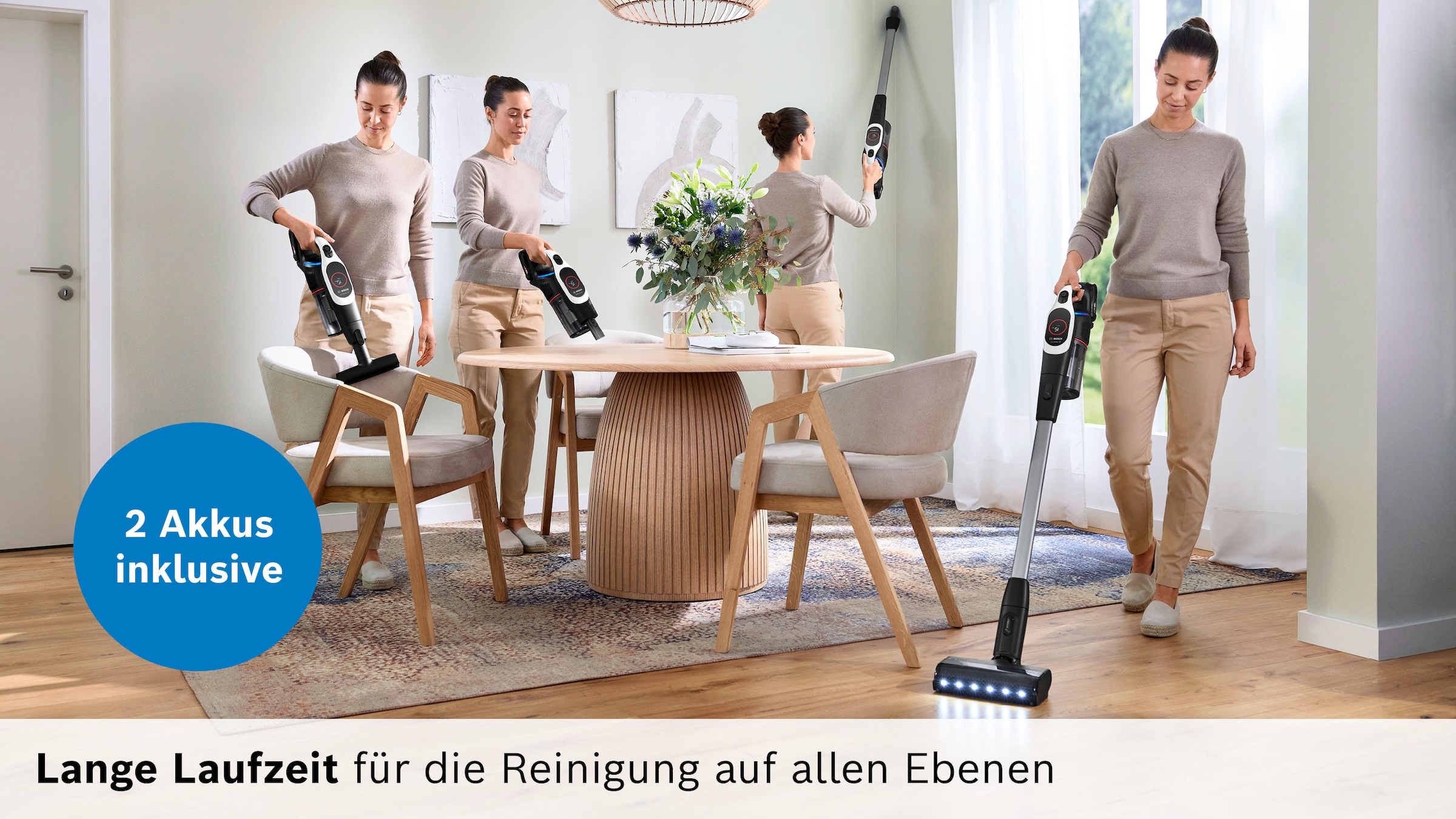 BOSCH Akku-Stielstaubsauger »BTS942WQC« LED-Licht, HEPA-Filtersystem, Schnellladegerät, 2 Akkus, weiß