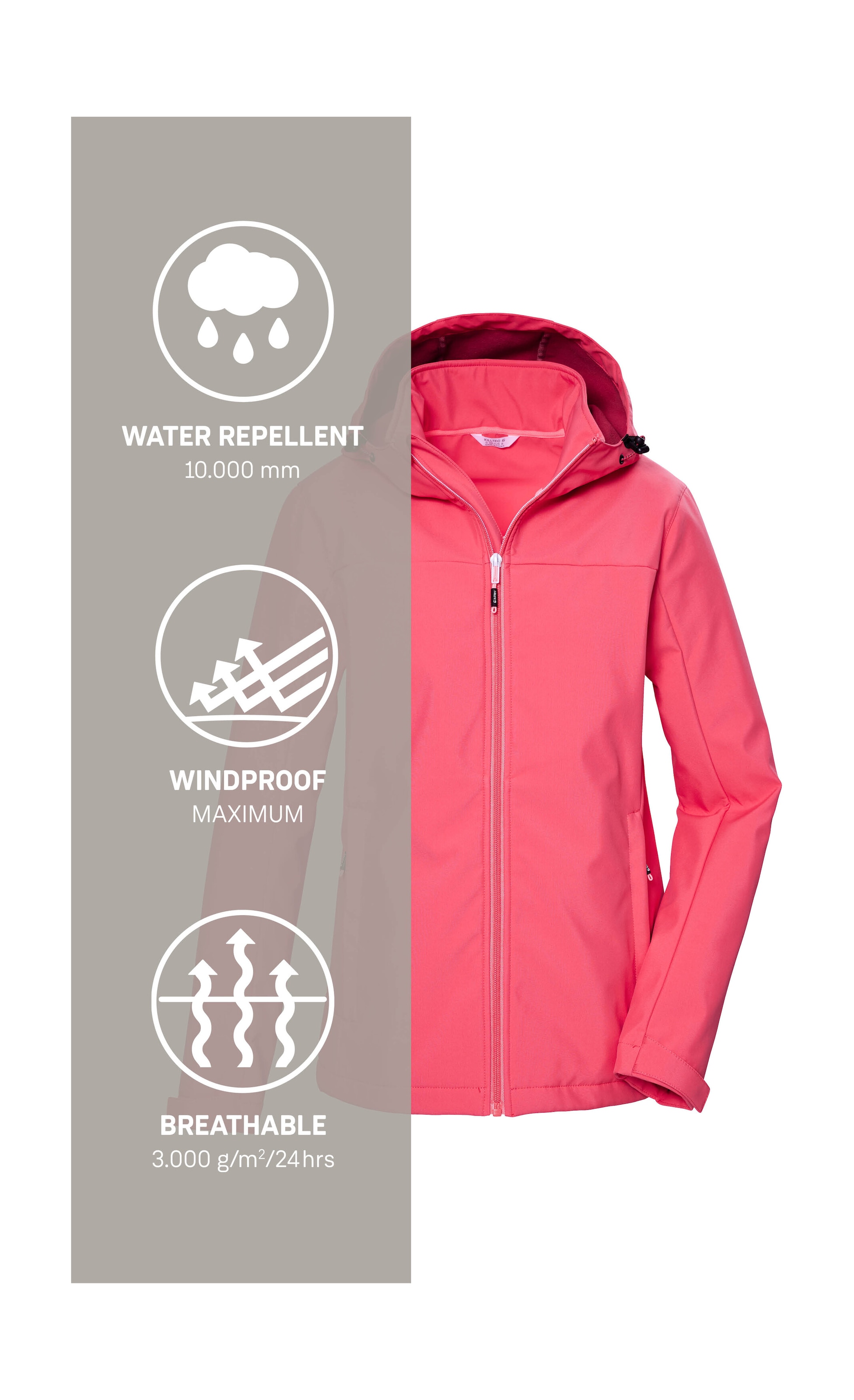 Killtec Softshelljacke »KOS 102 WMN SFTSHLL JCKT«, Wasserabweisende, atmungsaktive Softshelljacke, PFAS-frei imprägniert