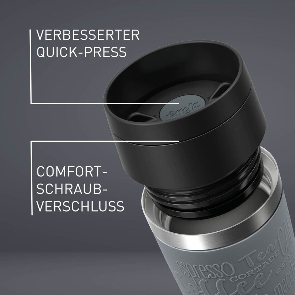 Emsa Thermobecher »Travel Mug Classic, mit 360°-Trinköffnung, auslaufsicher, rutschfest« 4h heiß, 8h kalt - 360 ml / 6h heiß, 12h kalt - 500 ml, 100% dicht