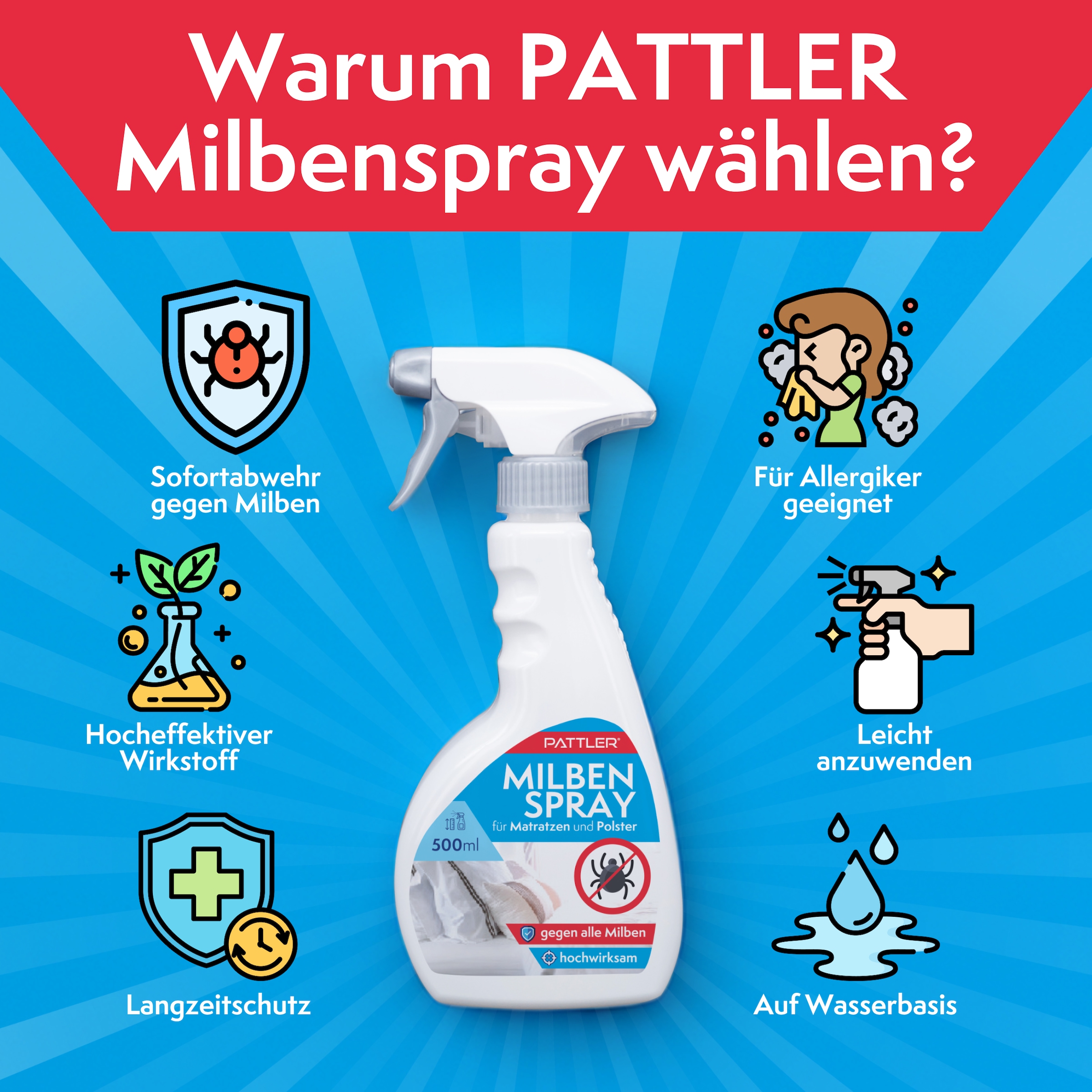 Pattler Milbenspray »Optimiert für Matratzen & Textilien« 500 ml