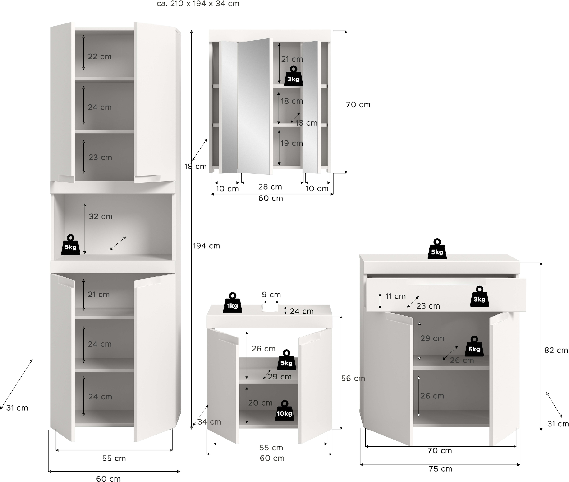OTTO home Badmöbel-Set »MAOI, 4-teilige Badkombination, hochwertige MDF Front«