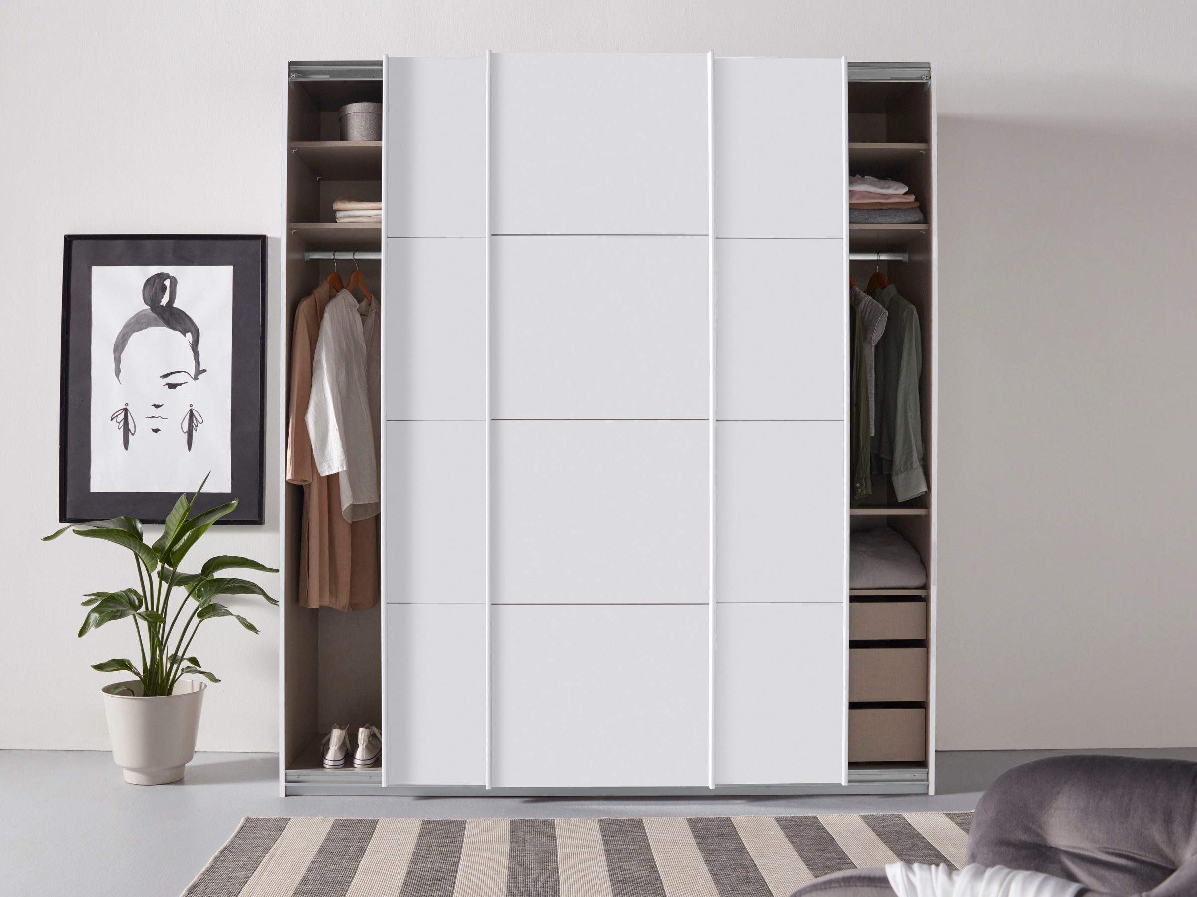 rauch Schwebetürenschrank »Kleiderschrank Schrank Garderobe TOPSELLER OTELI inkl. Inneneinteilung«, mit 3 Innenschubladen sowie zusätzlichen Einlegeböden MADE IN GERMANY