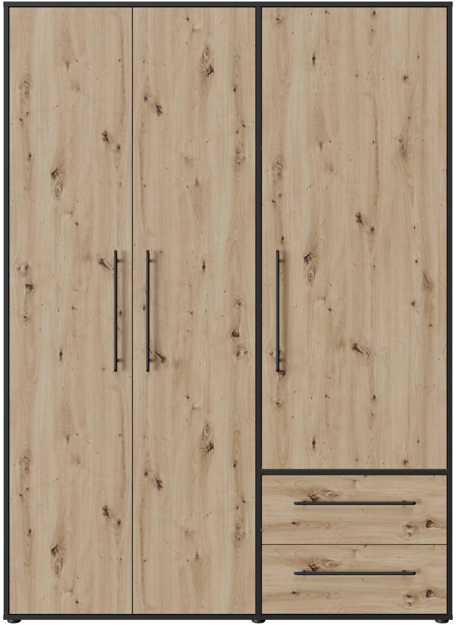 FORTE Drehtürenschrank »Mokkaris, TOPSELLER! 3 oder 4 Türen, zeitloses Design«, (BHT ca. 145x200x59cm oder BHT ca. 206x200x59cm), Schubladen + schwarze Stangengriffe, Made in Europe, viel Stauraum