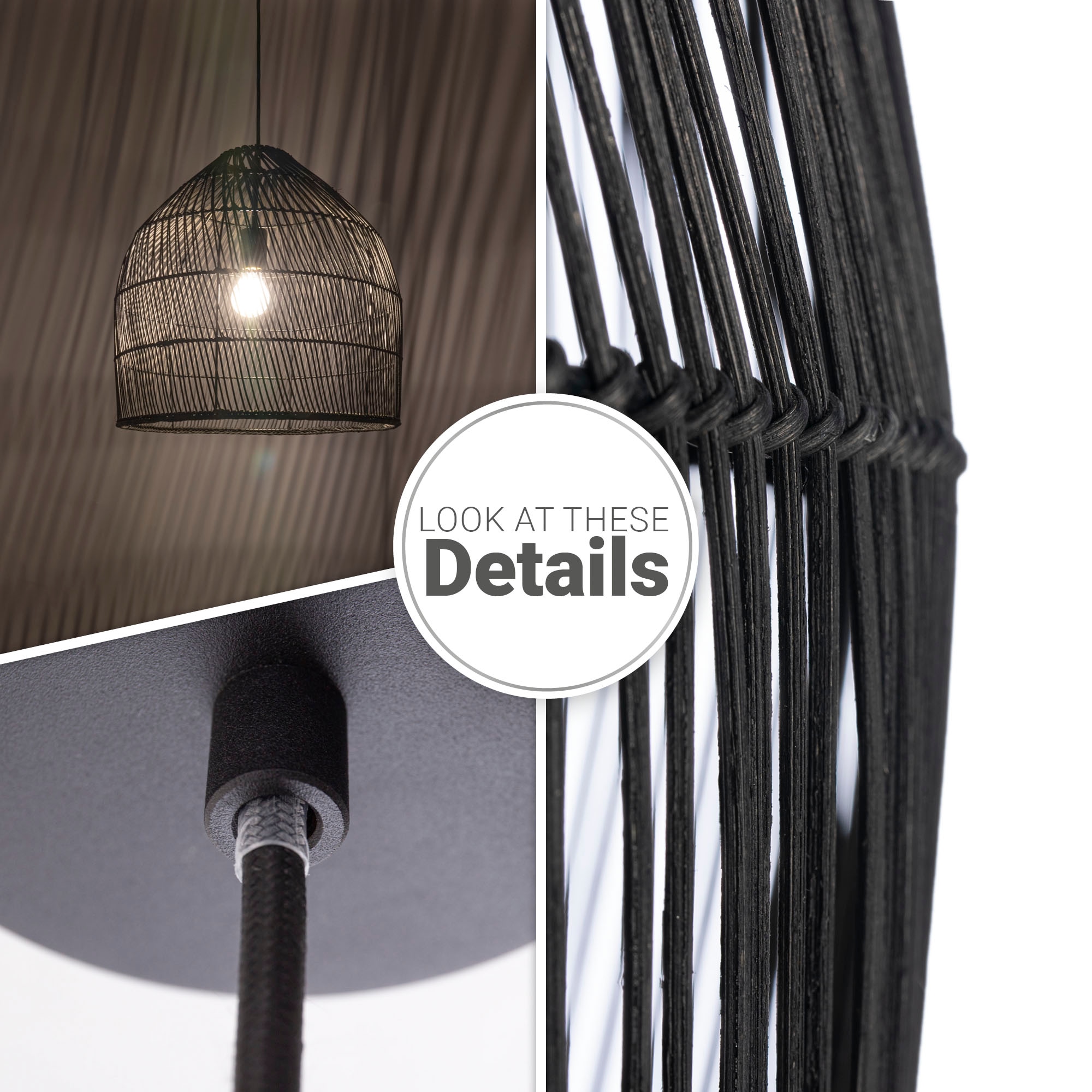 Paco Home Pendelleuchte »LINNU«, Leuchtmittel E27 | ohne Leuchtmittel, Korblampe Rattan Pendelleuchte Wohnzimmer Boho Deckenlampe Natur