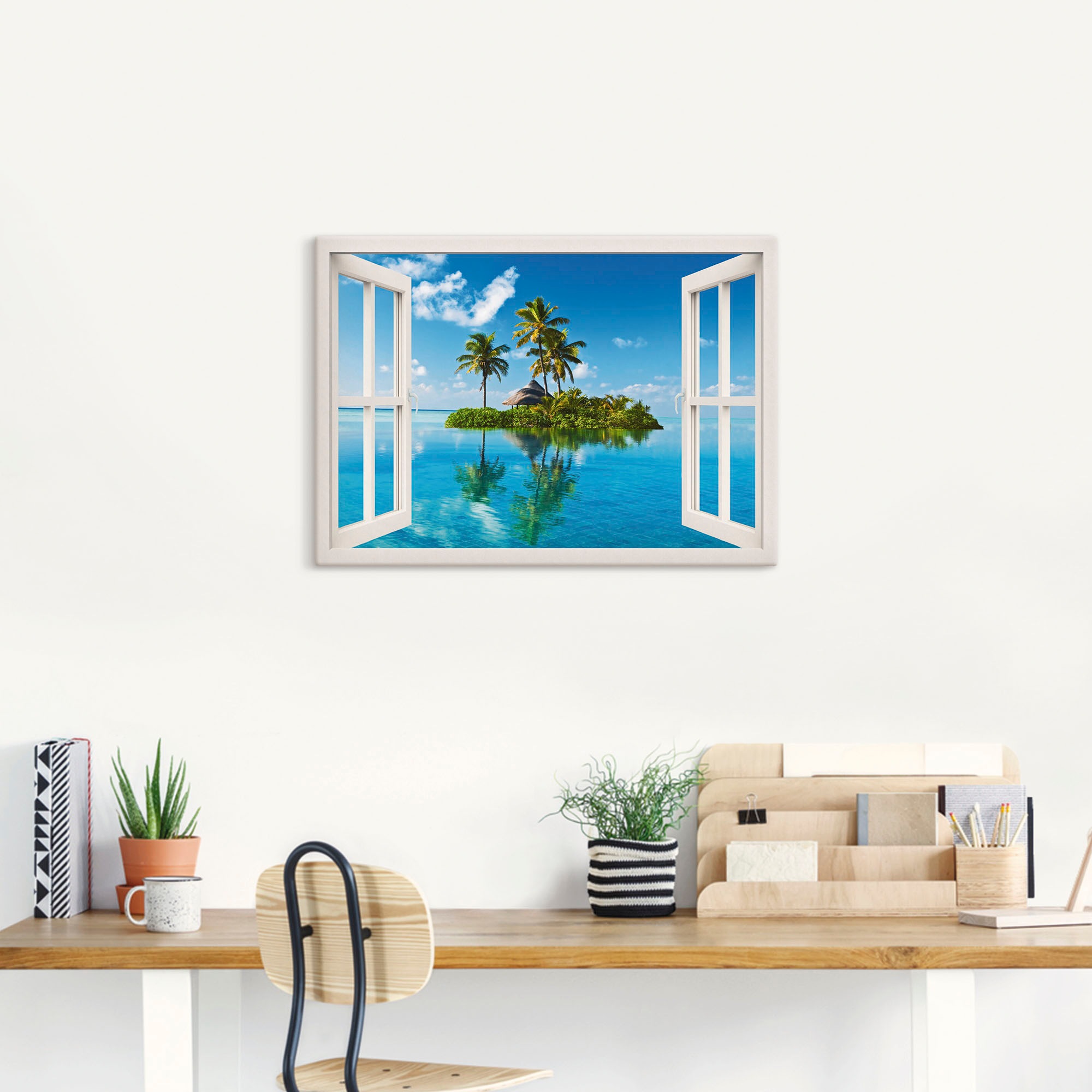 Artland Wandbild "Fensterblick Insel Palmen Meer", Fensterblick, (1 St.), a günstig online kaufen