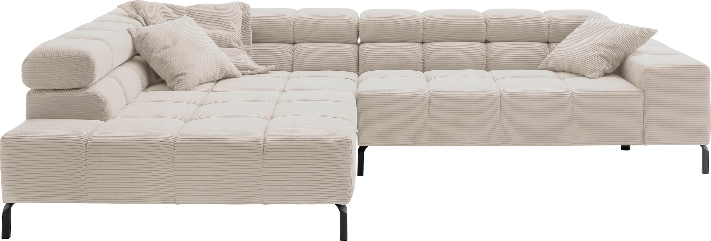 INOSIGN Ecksofa »Ancona New, wahlweise motorische Sitztiefenverstellung, auch in Cord«, feine Steppung, mit Kopfteilverstellung, 3 Zierkissen, L-Form